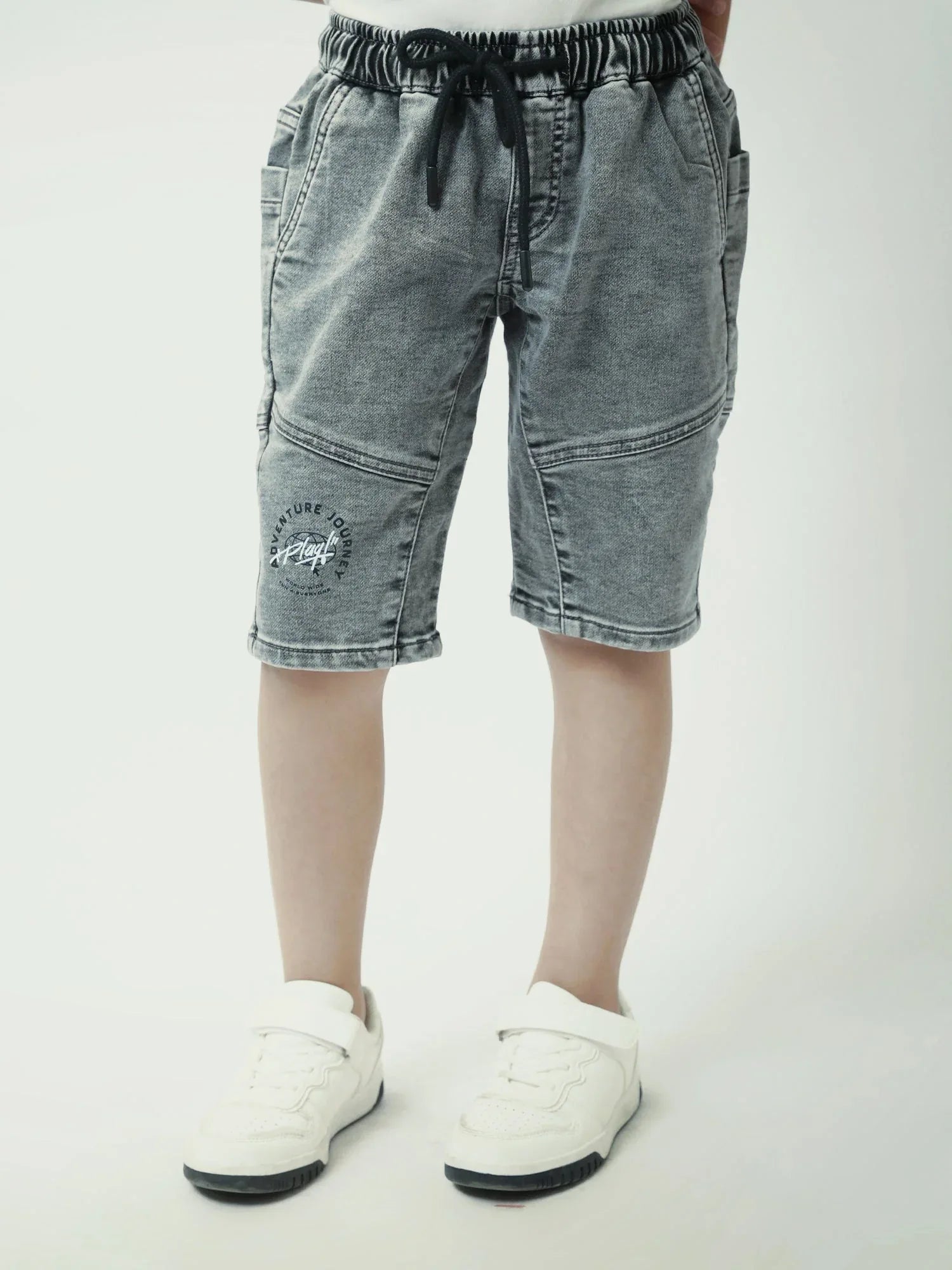 Short garçon gris effet denim avec taille élastique et cordon - SHR24SDPS75417MB1 - Justyol