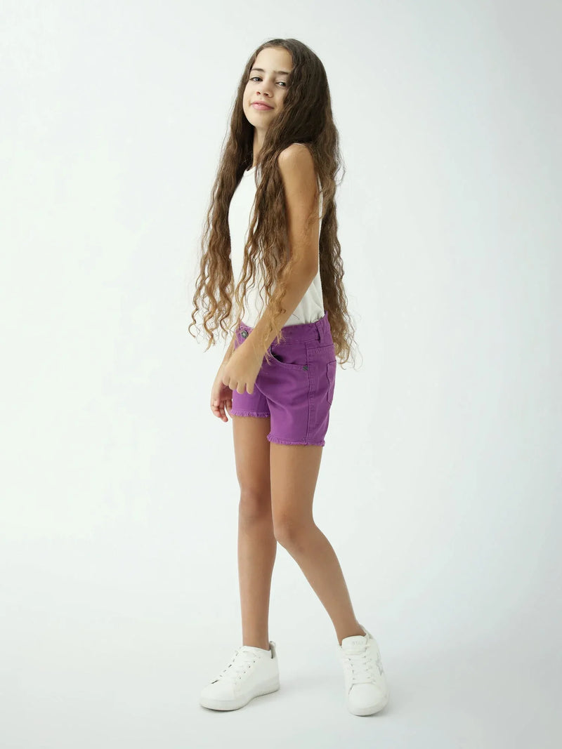 Short fille en coton avec ourlet effiloché – couleurs tendance - SHR24SGBP70572MG1