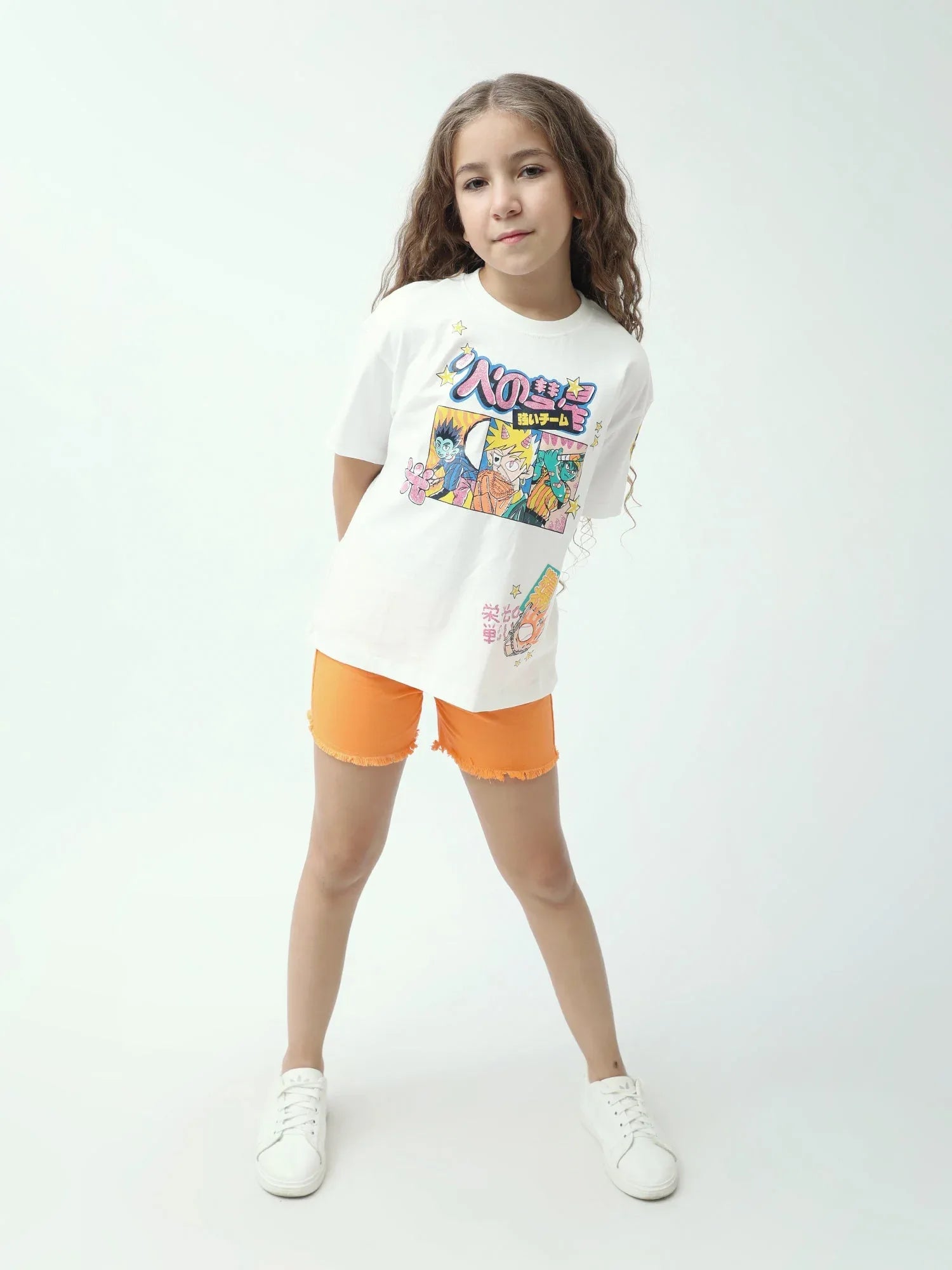 Short fille en coton avec ourlet effiloché – couleurs tendance - SHR24SGBP70572MG1 - Justyol