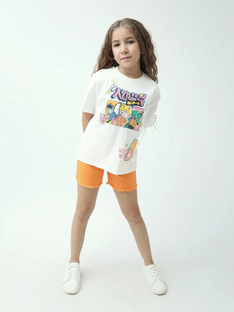Short fille en coton avec ourlet effiloché – couleurs tendance - SHR24SGBP70572MG1