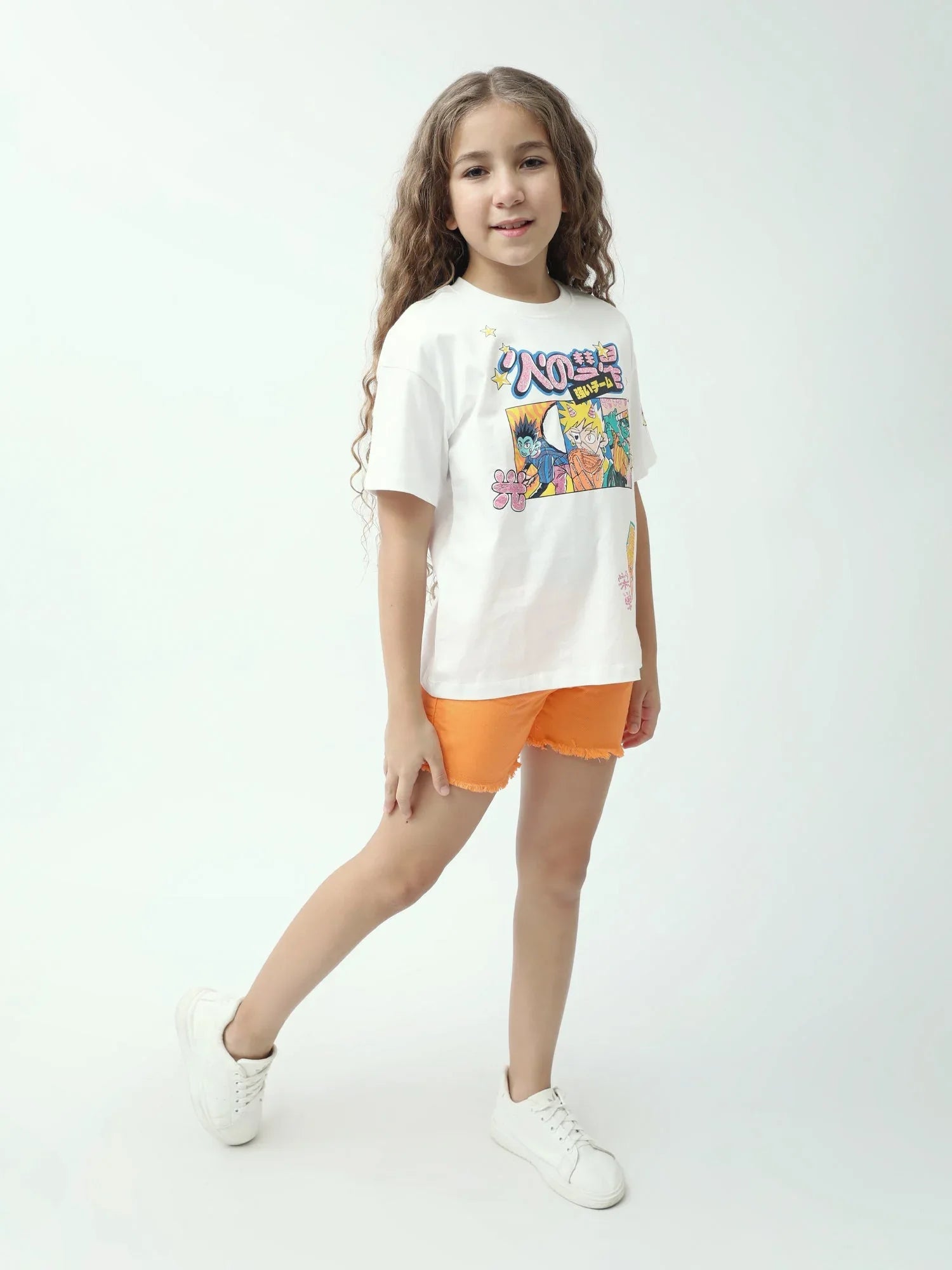 Short fille en coton avec ourlet effiloché – couleurs tendance - SHR24SGBP70572MG1 - Justyol
