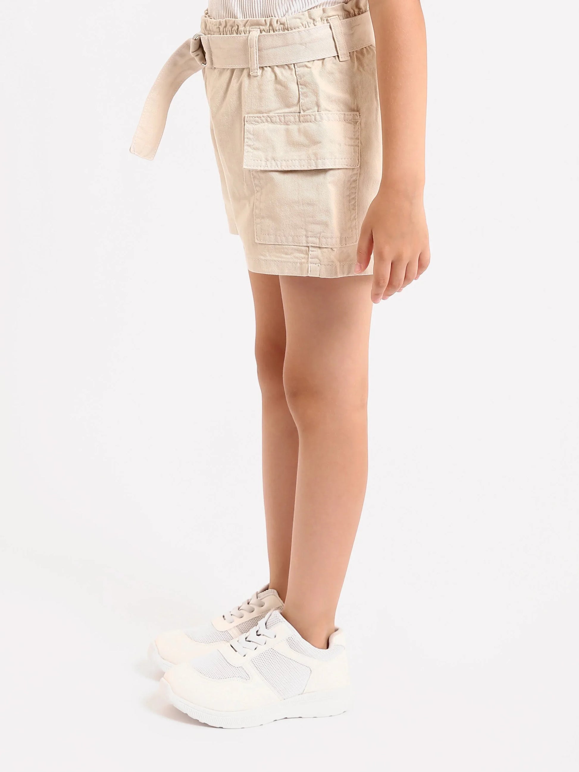 Shorts cargo fille beige et vert avec ceinture - SHR24SGBP70623MG1 - Justyol