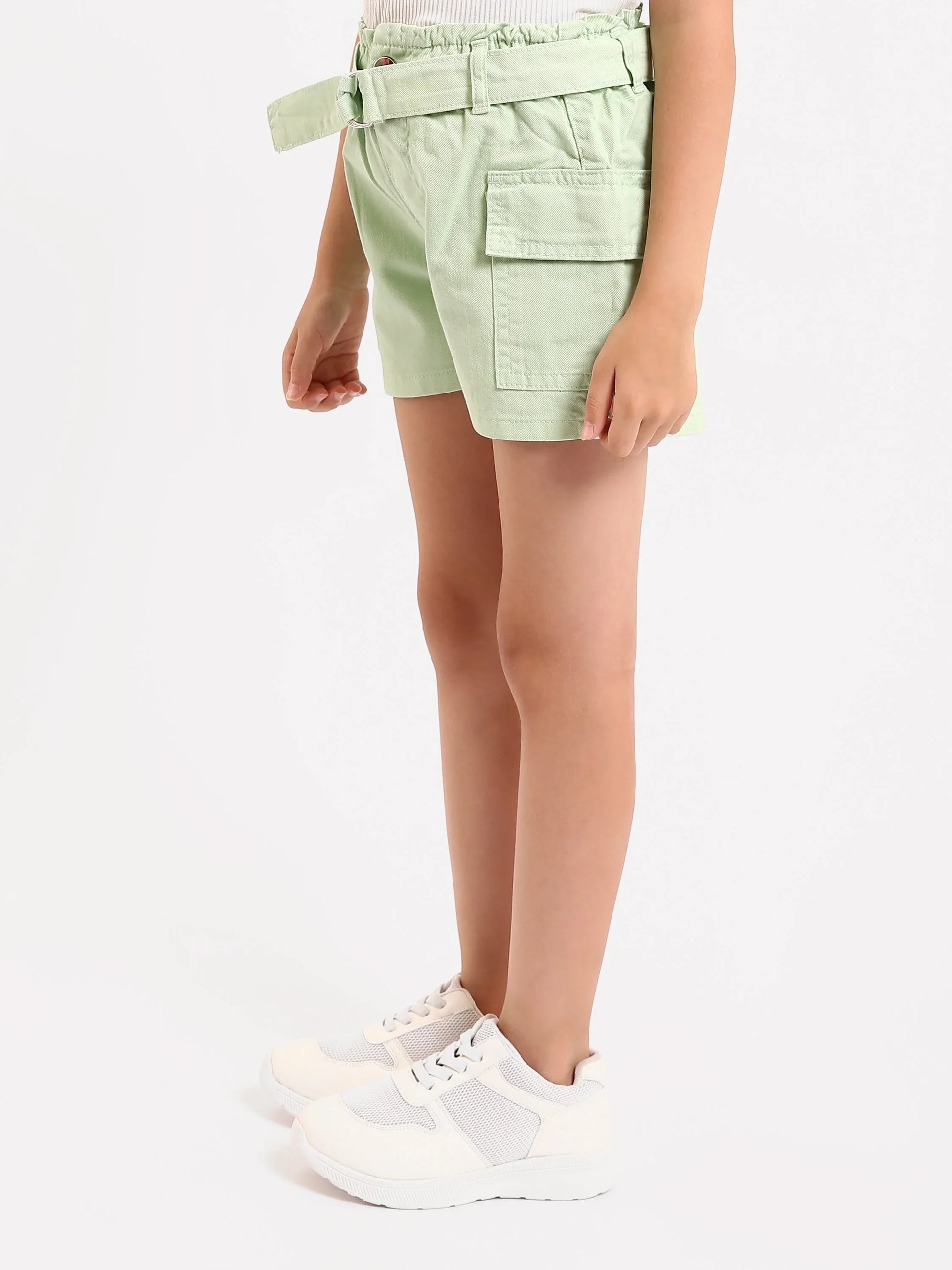Shorts cargo fille beige et vert avec ceinture - SHR24SGBP70623MG1 - Justyol