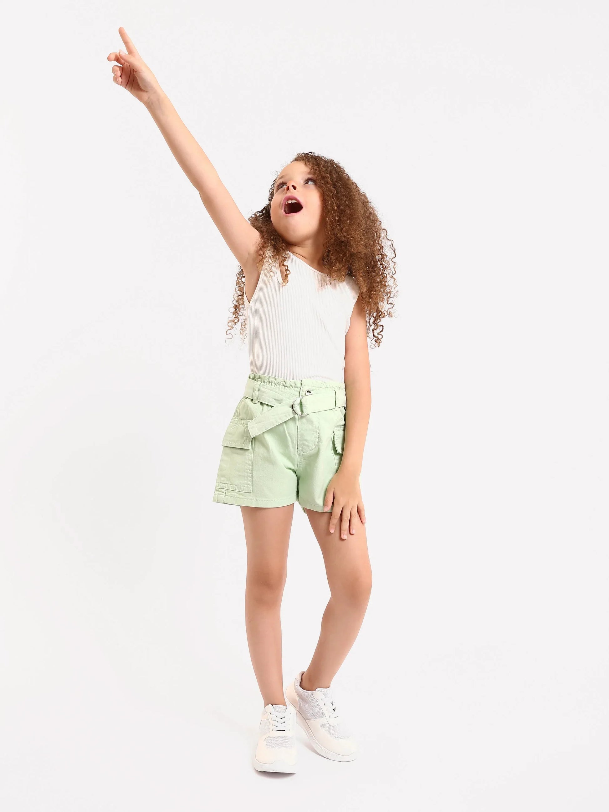 Shorts cargo fille beige et vert avec ceinture - SHR24SGBP70623MG1 - Justyol