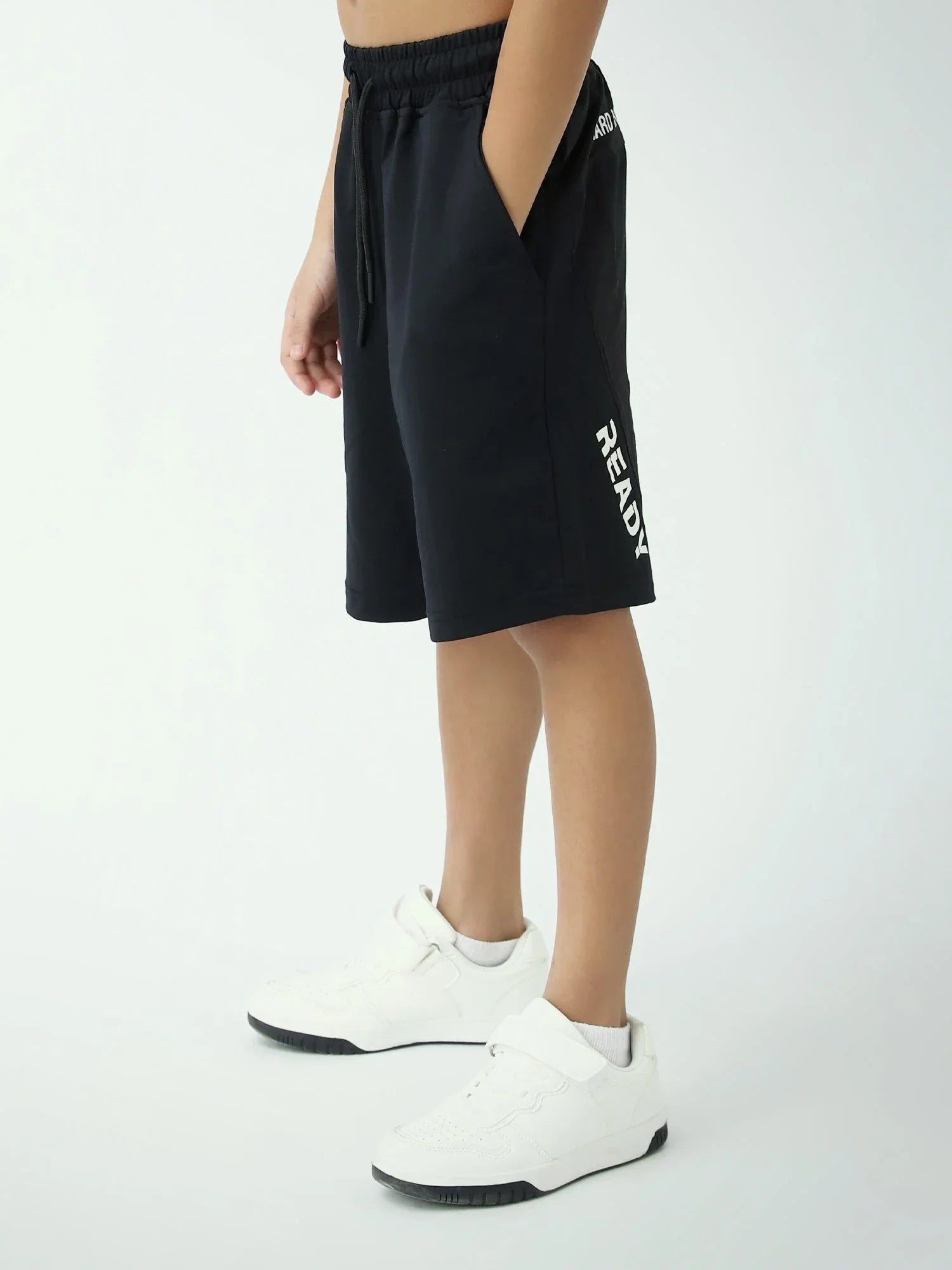 Short garçon noir basique avec cordon et poches – confort été - SHR24SSPS75647MB1 - Justyol