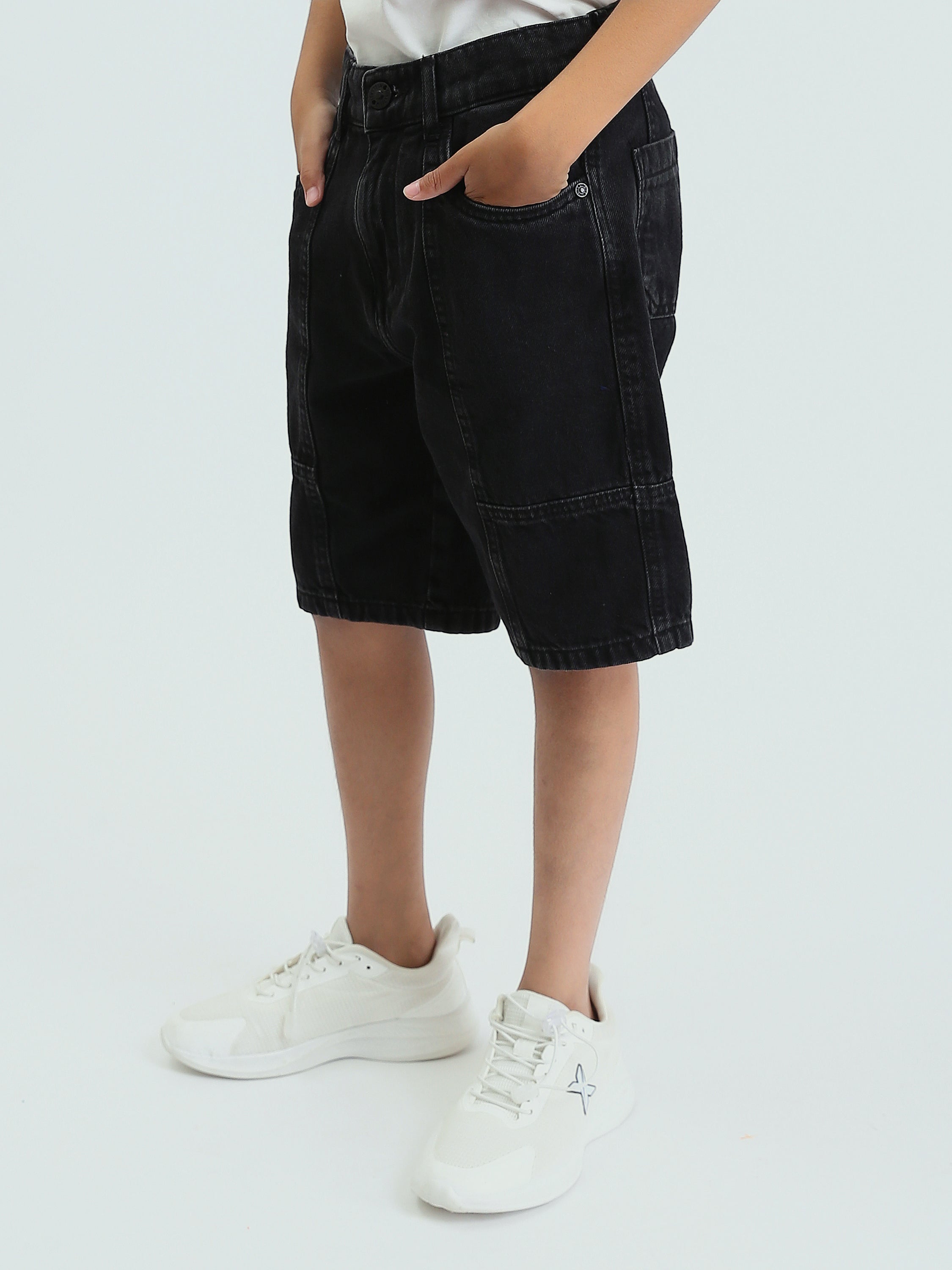 Short en jean pour enfants de couleur noire, au design moderne - SHR25SDBP30209TB1
