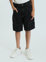 Short en jean pour enfants de couleur noire, au design moderne - SHR25SDBP30209TB1