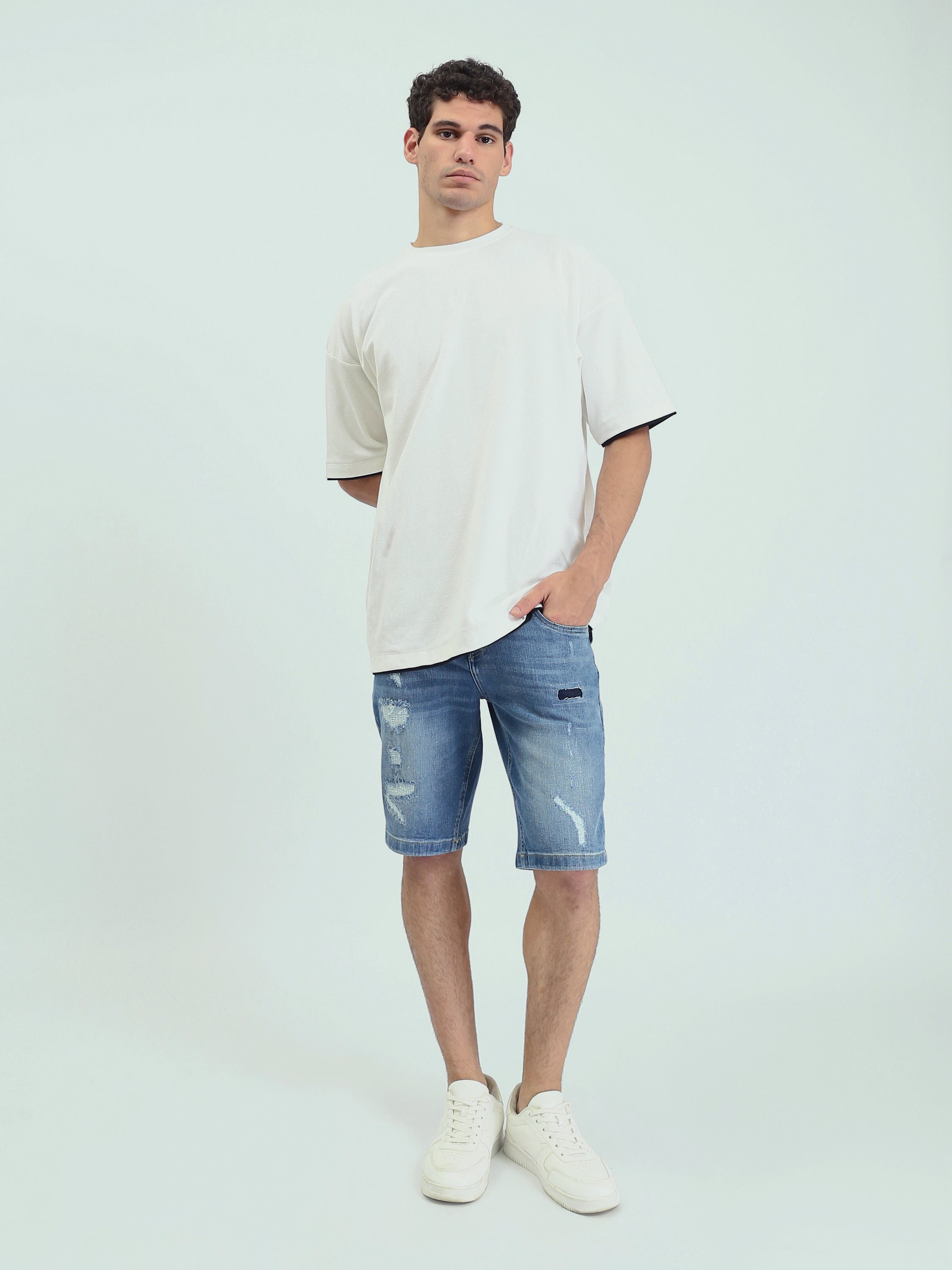 Short en jean pour homme au design moderne de couleur bleu clair - SHR25SDSP30199TM1