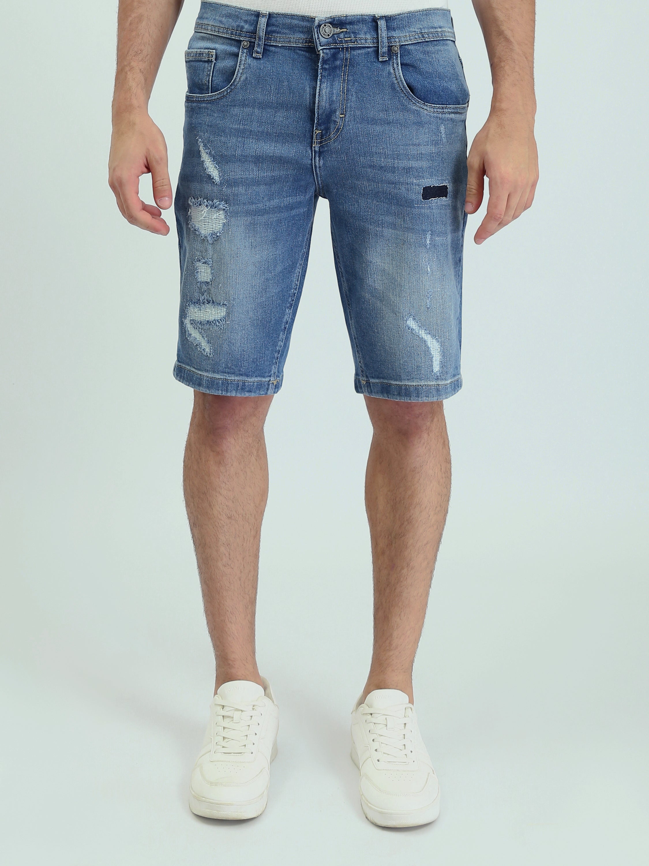 Short en jean pour homme au design moderne de couleur bleu clair - SHR25SDSP30199TM1