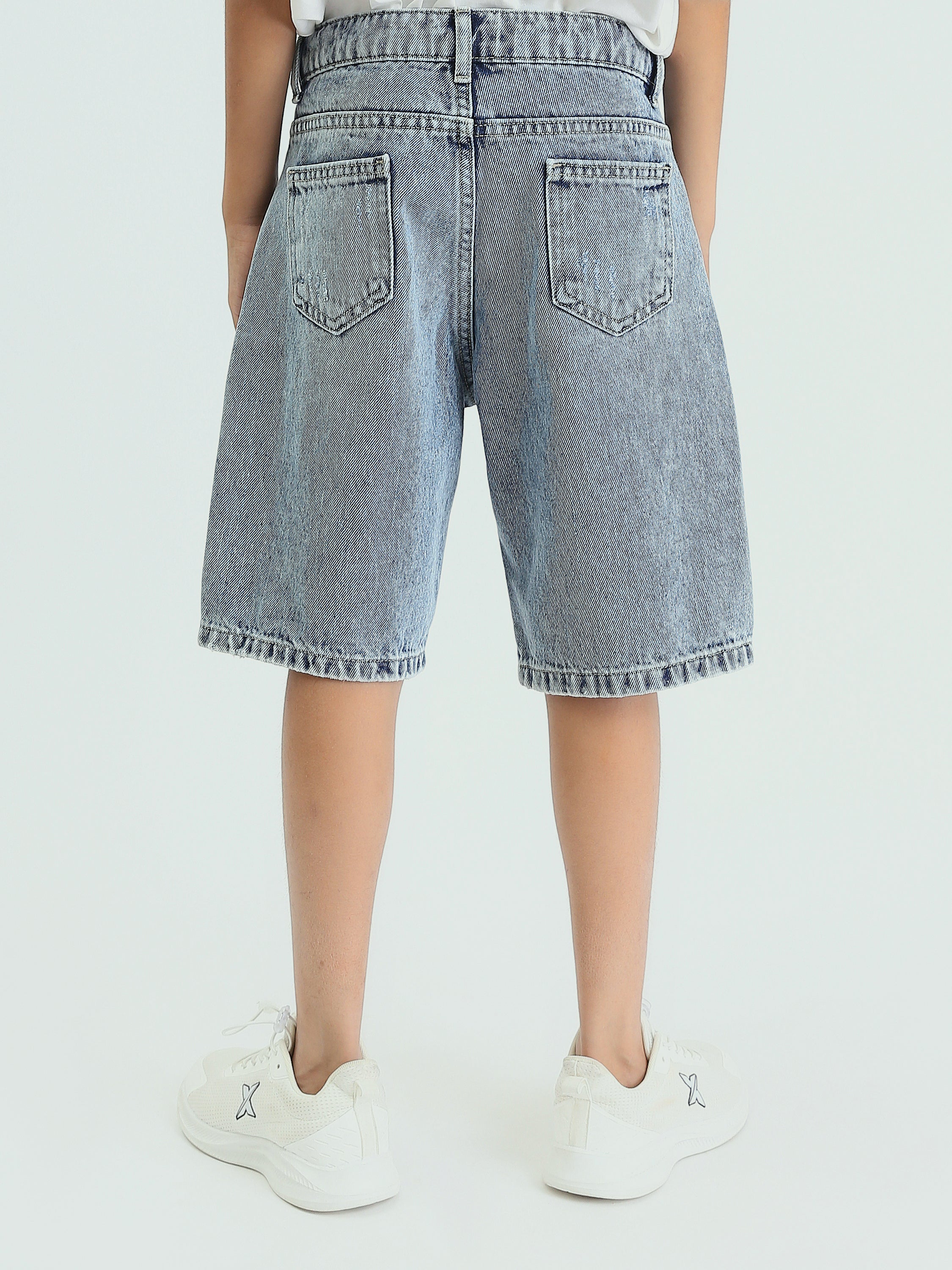 Short en Jean Garçon Délavé avec Imprimé "ND" – Style Urbain et Confortable - SHR25SDSP30207TB1