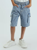 Short en jean pour enfants de couleur bleu clair avec poches latérales - SHR25SDWC31710TB1