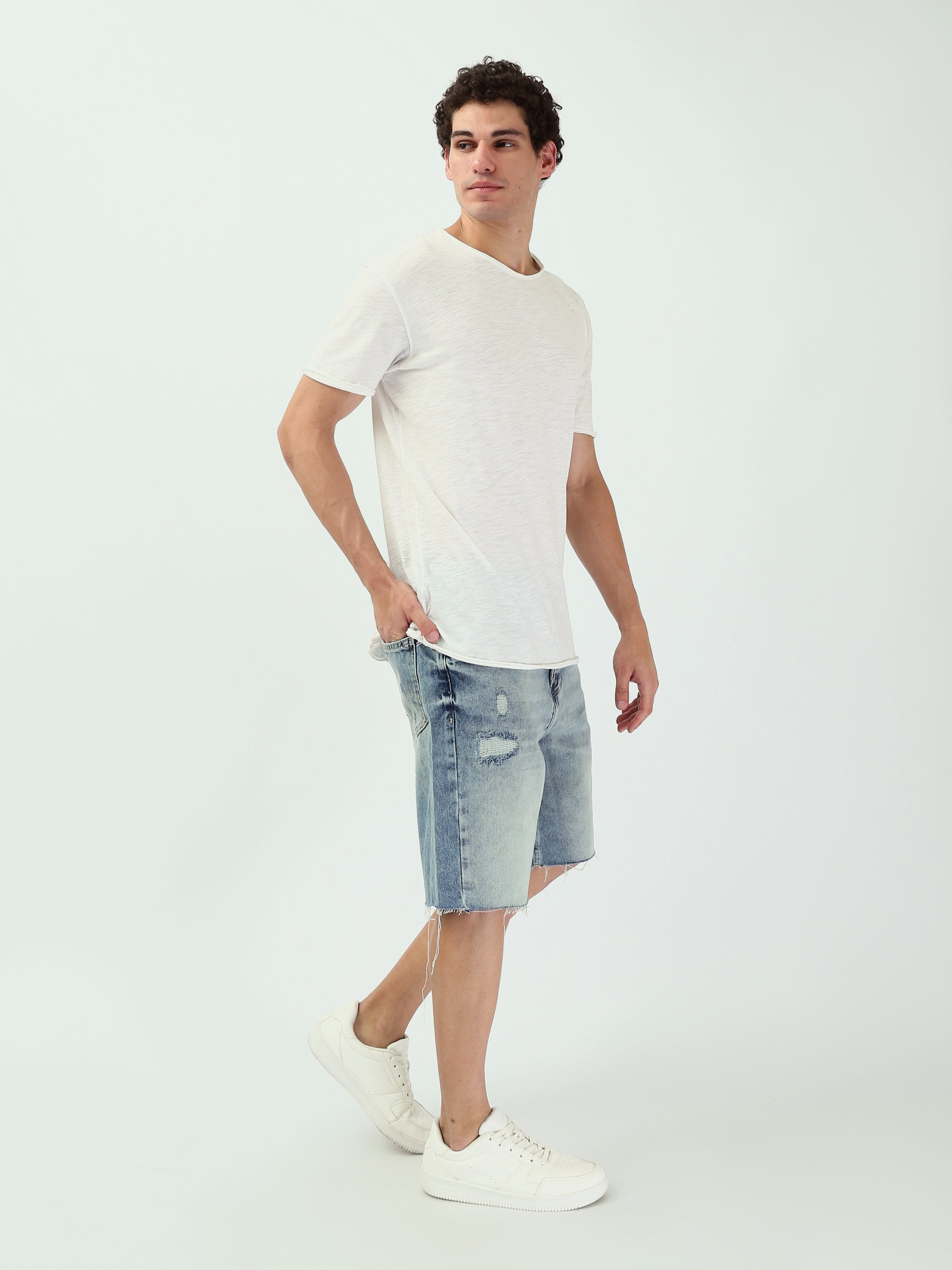 Short en jean homme clair avec effet déchiré tendance - SHR25SDWP30205TM1