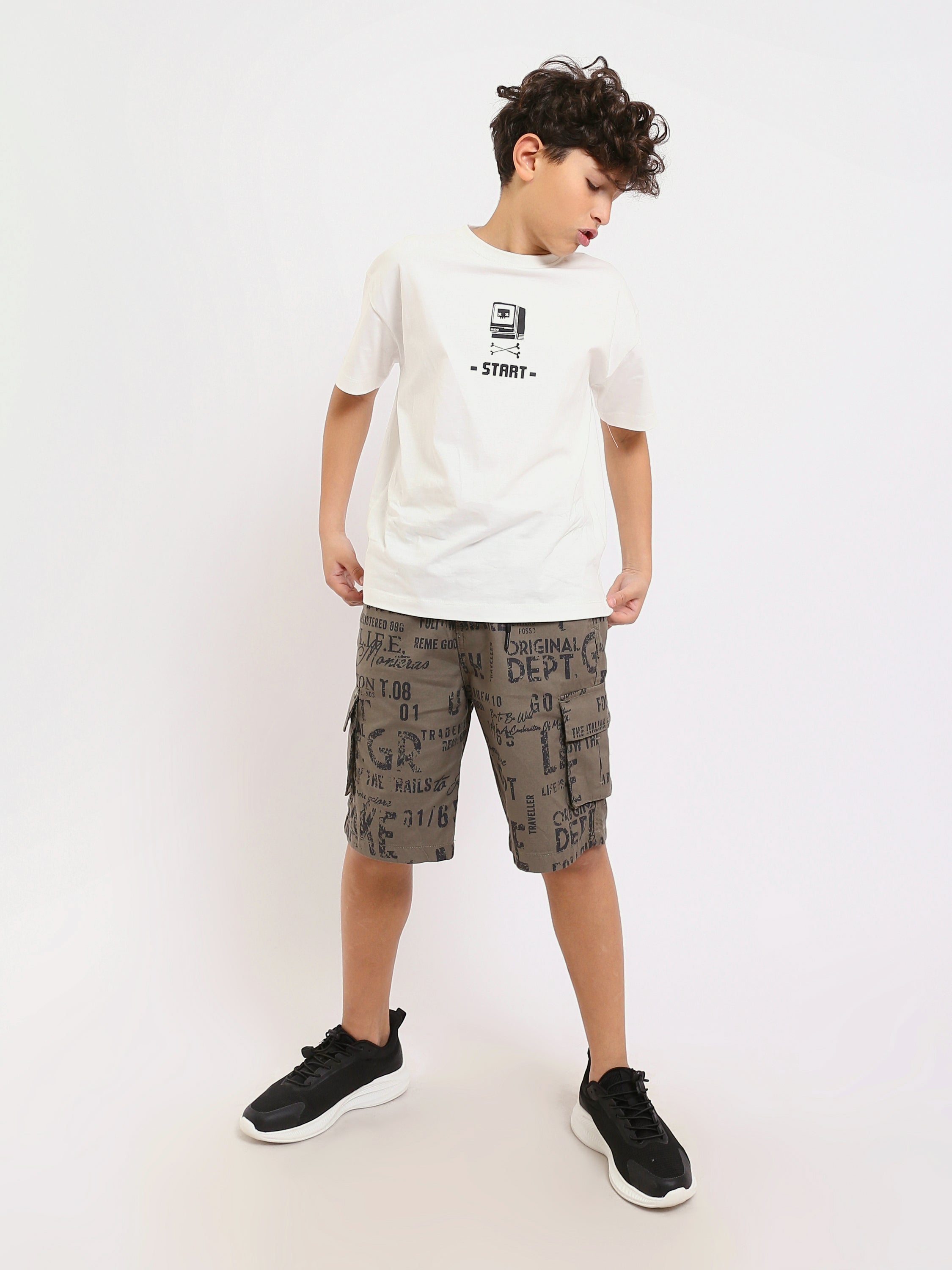 Short Garçon Olive Imprimé – Style Urbain et Confortable - SHR25SGAS23179TB1