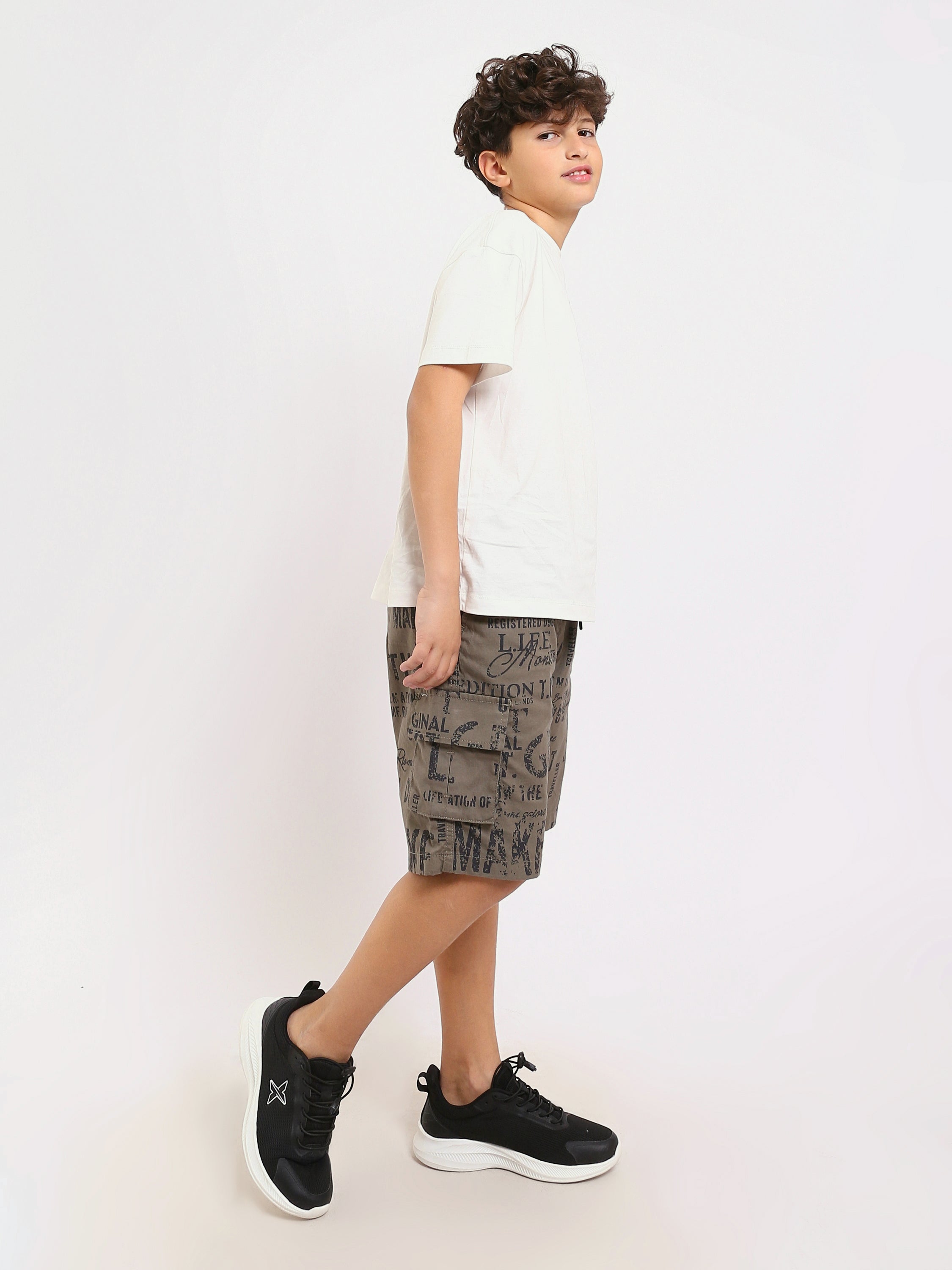 Short Garçon Olive Imprimé – Style Urbain et Confortable - SHR25SGAS23179TB1
