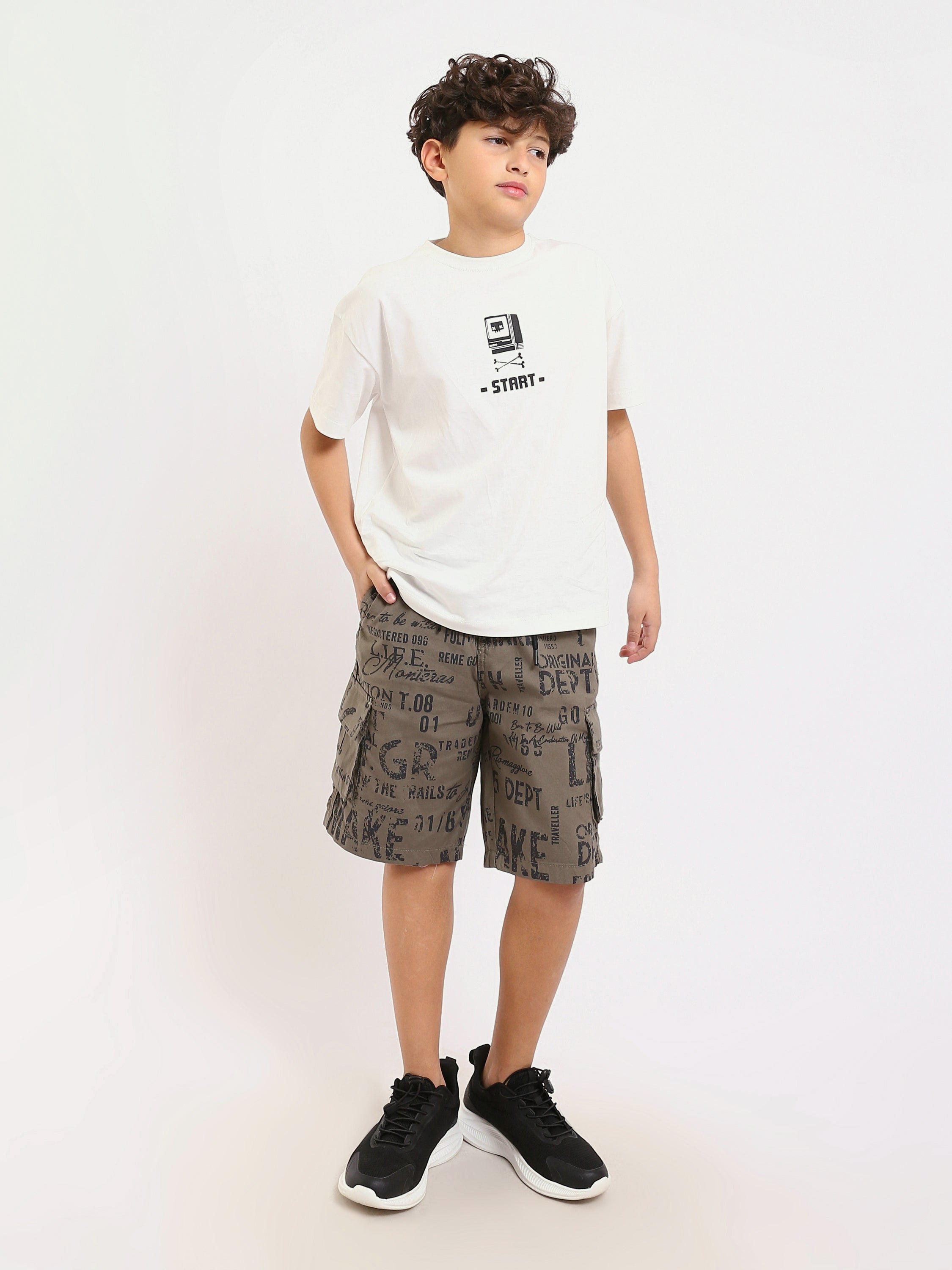 Short Garçon Olive Imprimé – Style Urbain et Confortable - SHR25SGAS23179TB1