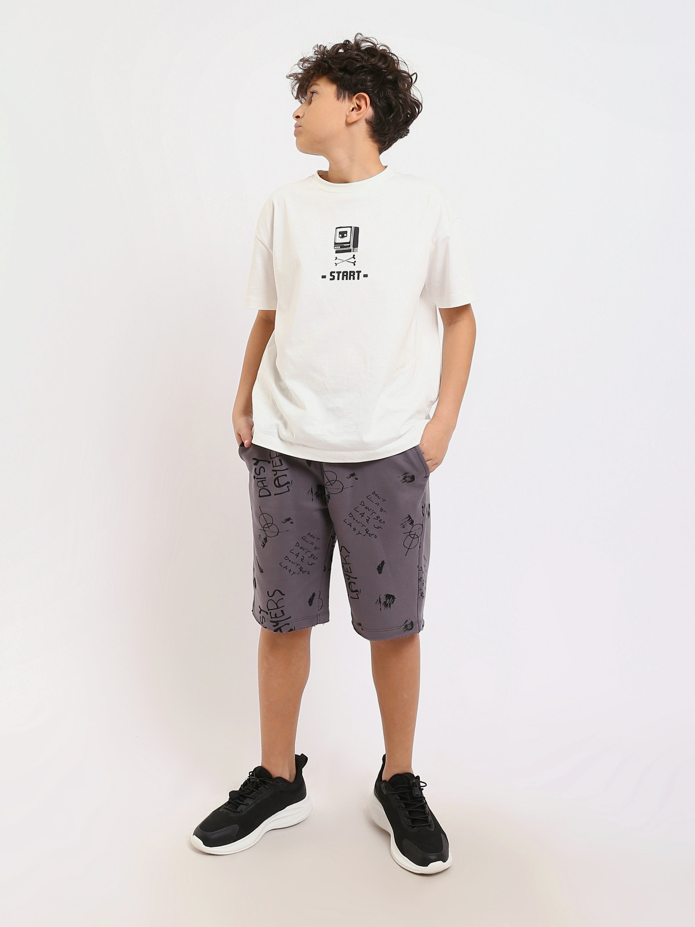 Short enfant garçon casual avec cordon de serrage à la taille et imprimé moderne – SHR25SMAS32120TB1