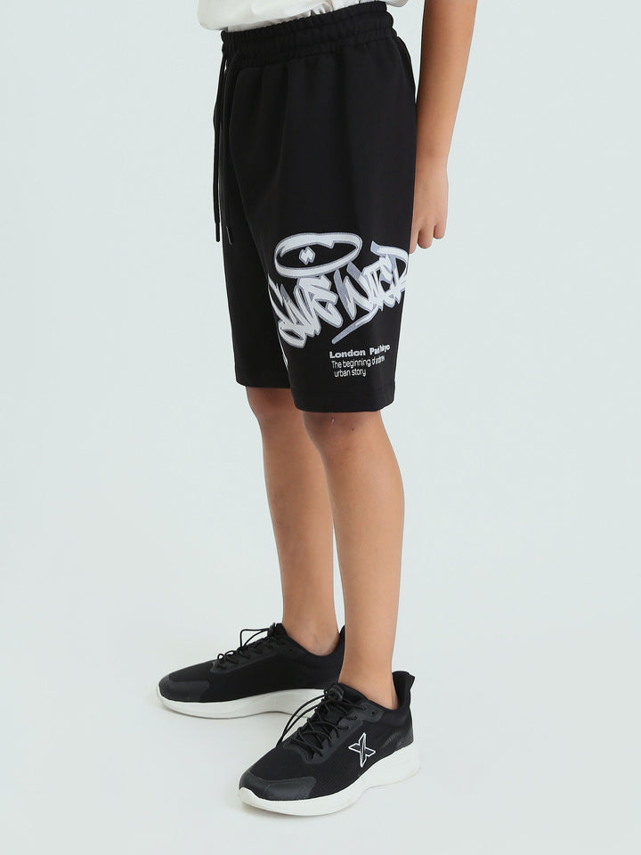 Short Garçon Noir Imprimé – Style Urbain Confortable - SHR25SMPS32121TB1