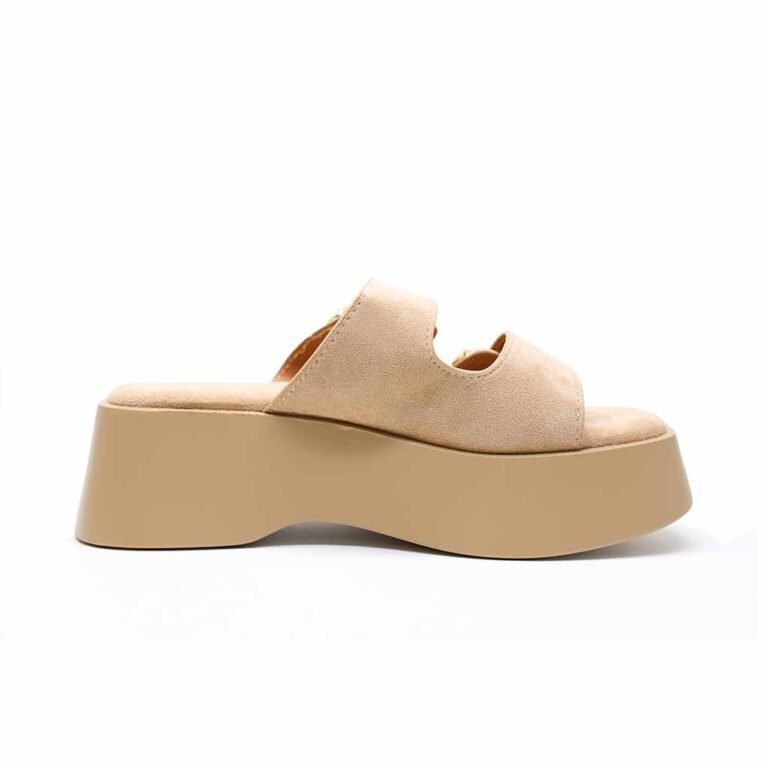 Mules Compensées Femme à Double Bride et Boucles Dorées
