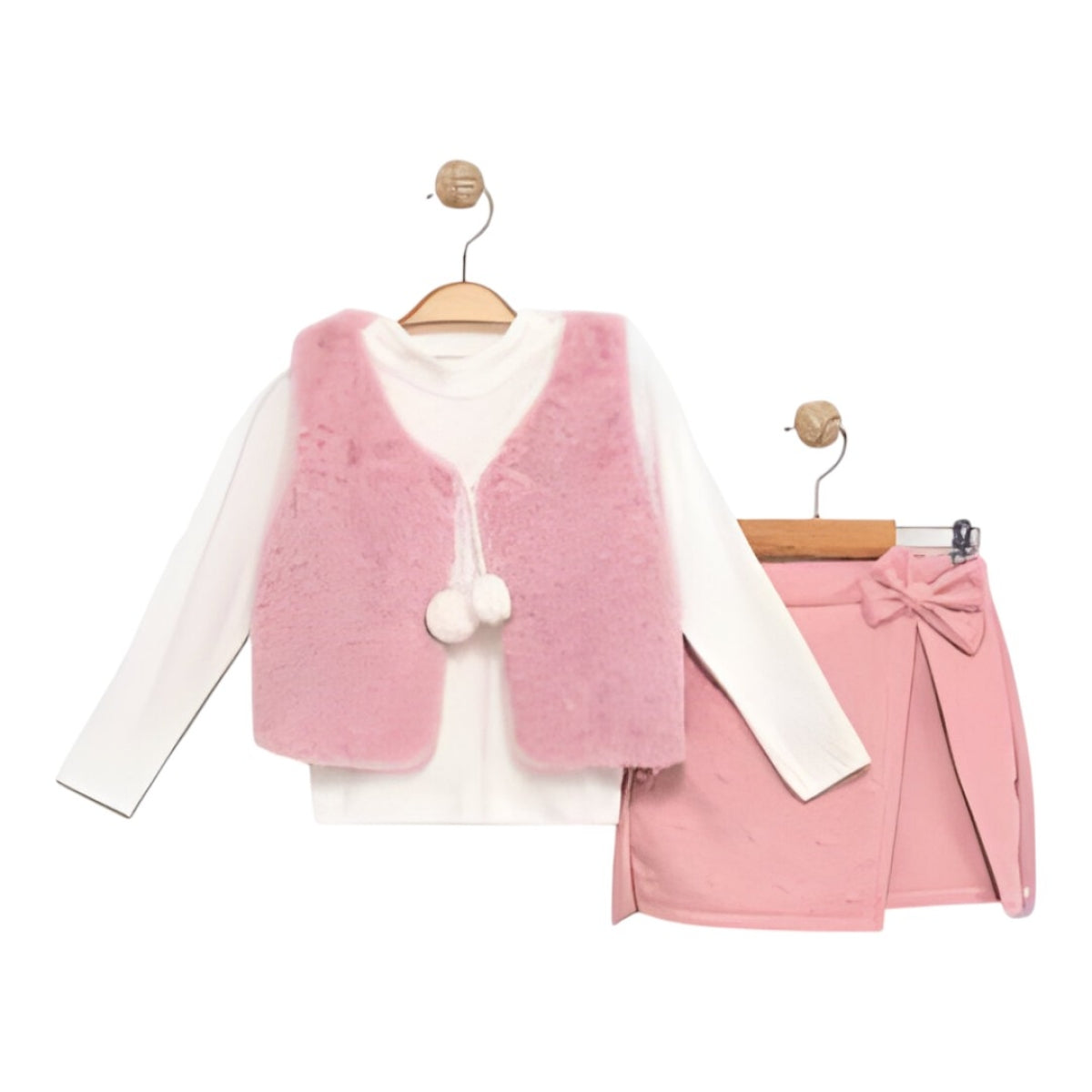 Ensemble 3 pièces pour fille avec gilet, jupe à volants et haut