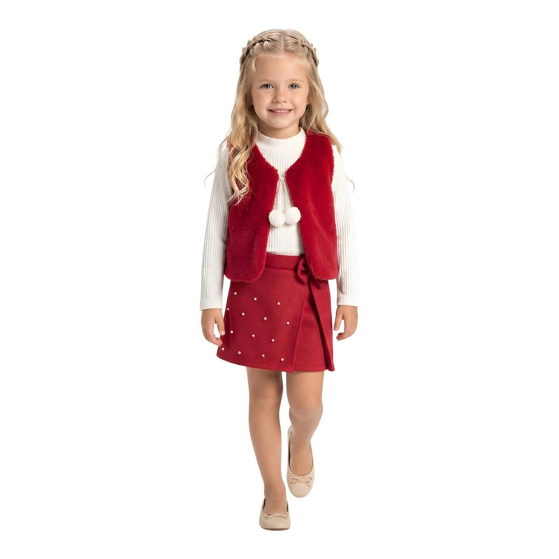 Ensemble 3 pièces pour fille avec gilet, jupe à volants et haut