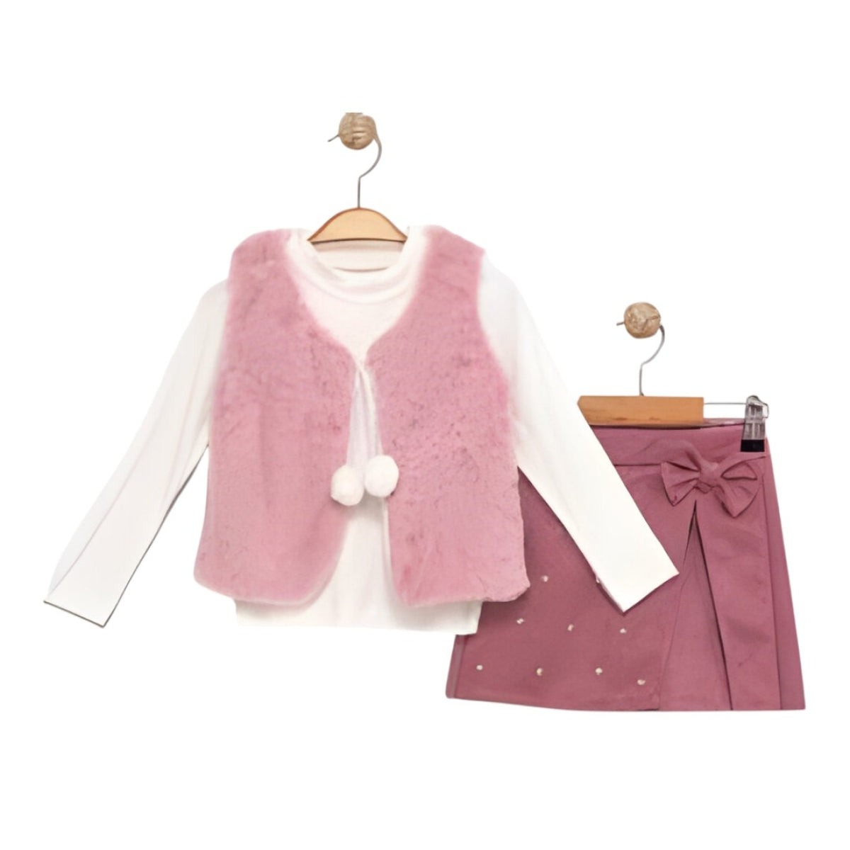 Ensemble 3 pièces pour fille avec gilet, jupe à volants et haut