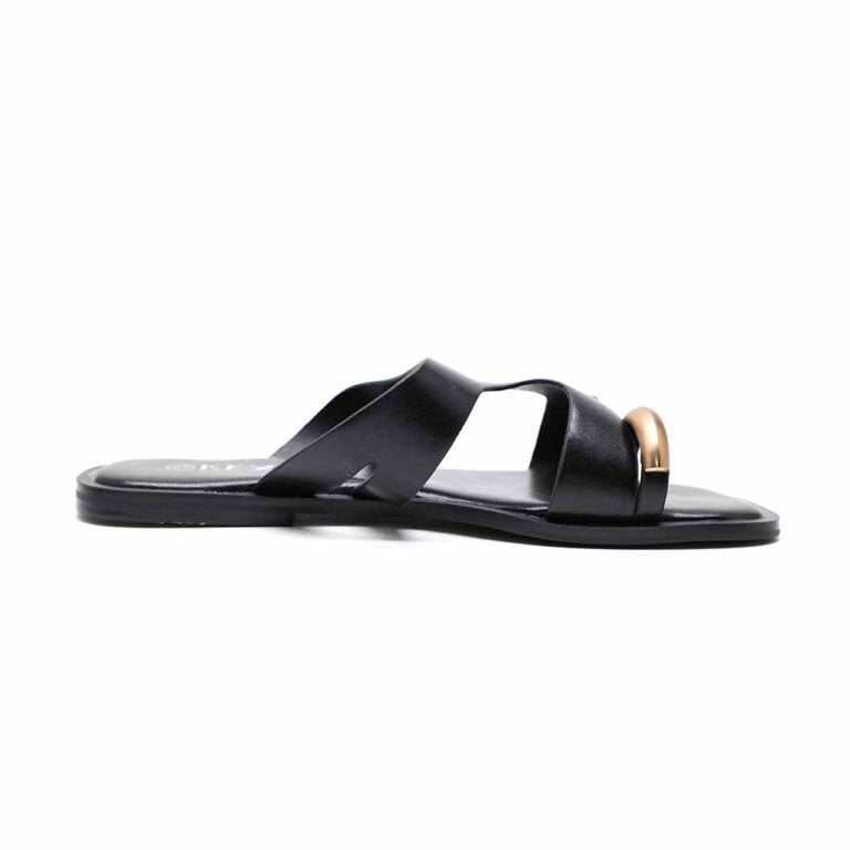 Mules Plates Femme Entredoigt à Brides Élégantes et Détail Doré