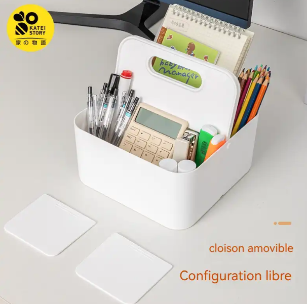 Boîte de Rangement Carrée Portable avec 4 Séparateurs Amovibles - Organisateur Multifonction avec Poignée - KATEI STORY