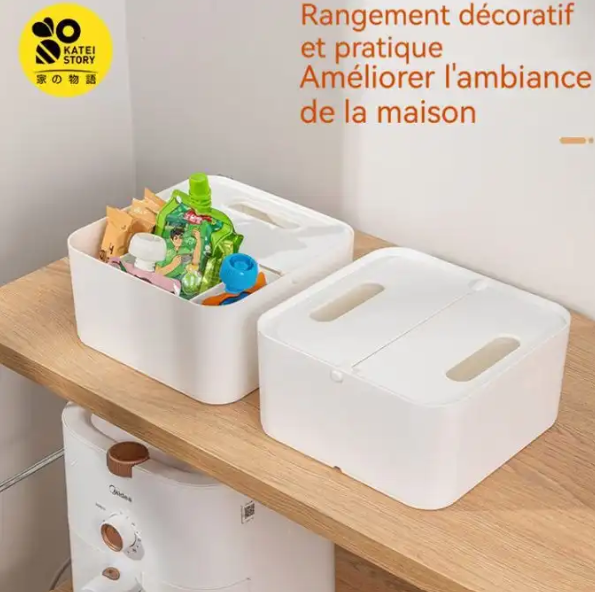 Boîte de Rangement Carrée Portable avec 4 Séparateurs Amovibles - Organisateur Multifonction avec Poignée - KATEI STORY