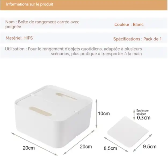 Boîte de Rangement Carrée Portable avec 4 Séparateurs Amovibles - Organisateur Multifonction avec Poignée - KATEI STORY