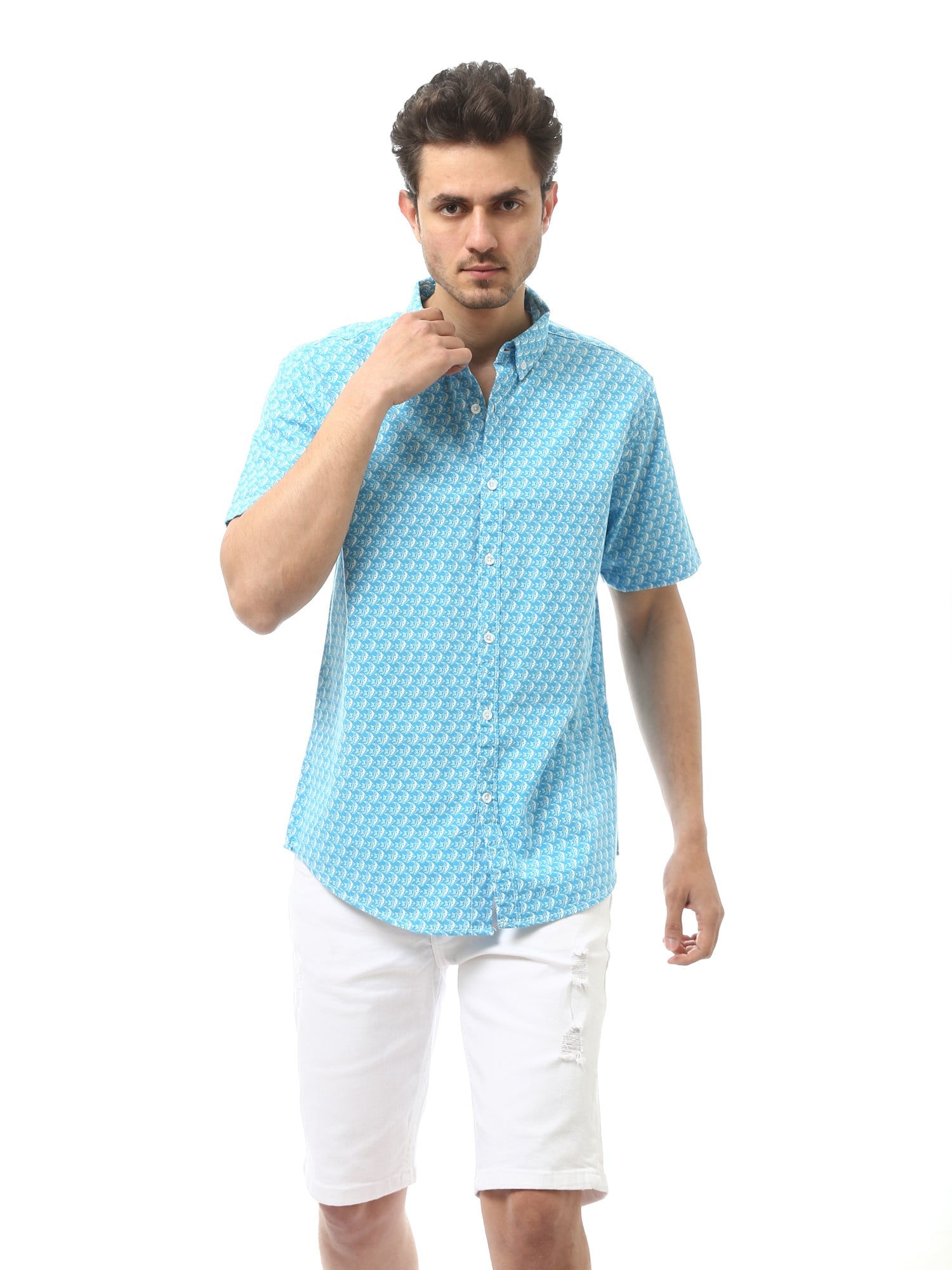 Chemise pour homme avec boutons et design aquarelle - SSH24SAER19545TM1