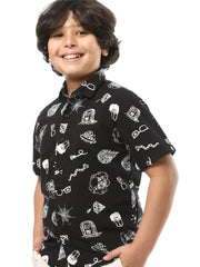 Chemise garçon à manches courtes avec imprimé distinctif – SSH24SAIC19405TB1