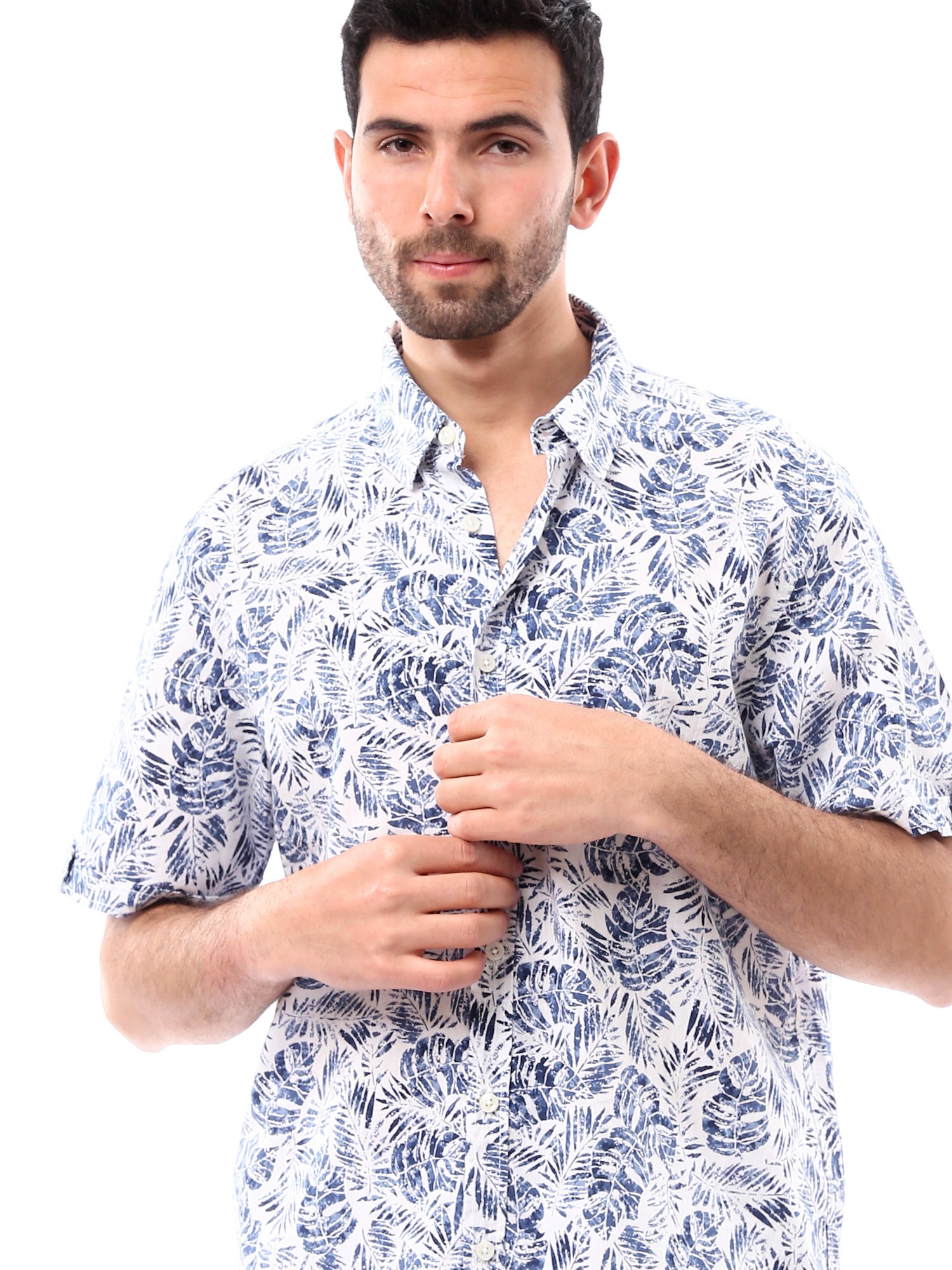 Chemise Homme Slim Fit à Manches Courtes Imprimé Tropical – SSH24SASR19438TM1