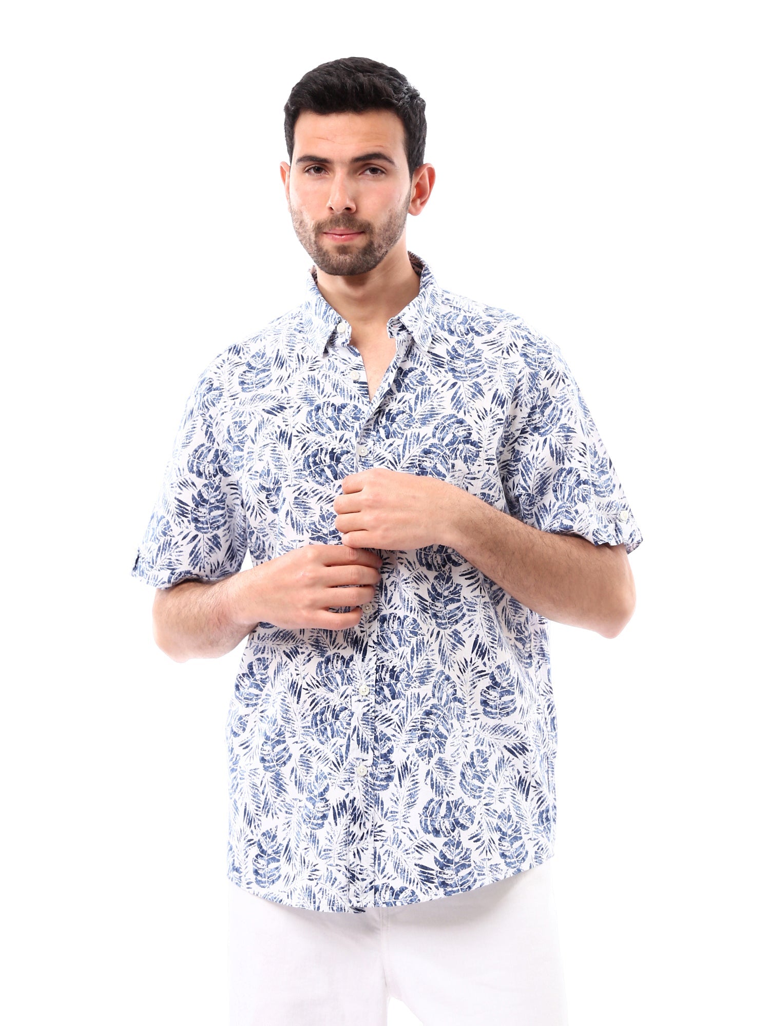 Chemise Homme Slim Fit à Manches Courtes Imprimé Tropical – SSH24SASR19438TM1
