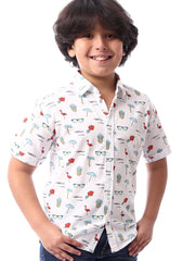 Chemise garçon à manches courtes ornée de motifs, avec boutons sur le devant – SSH24SASR31108TB1