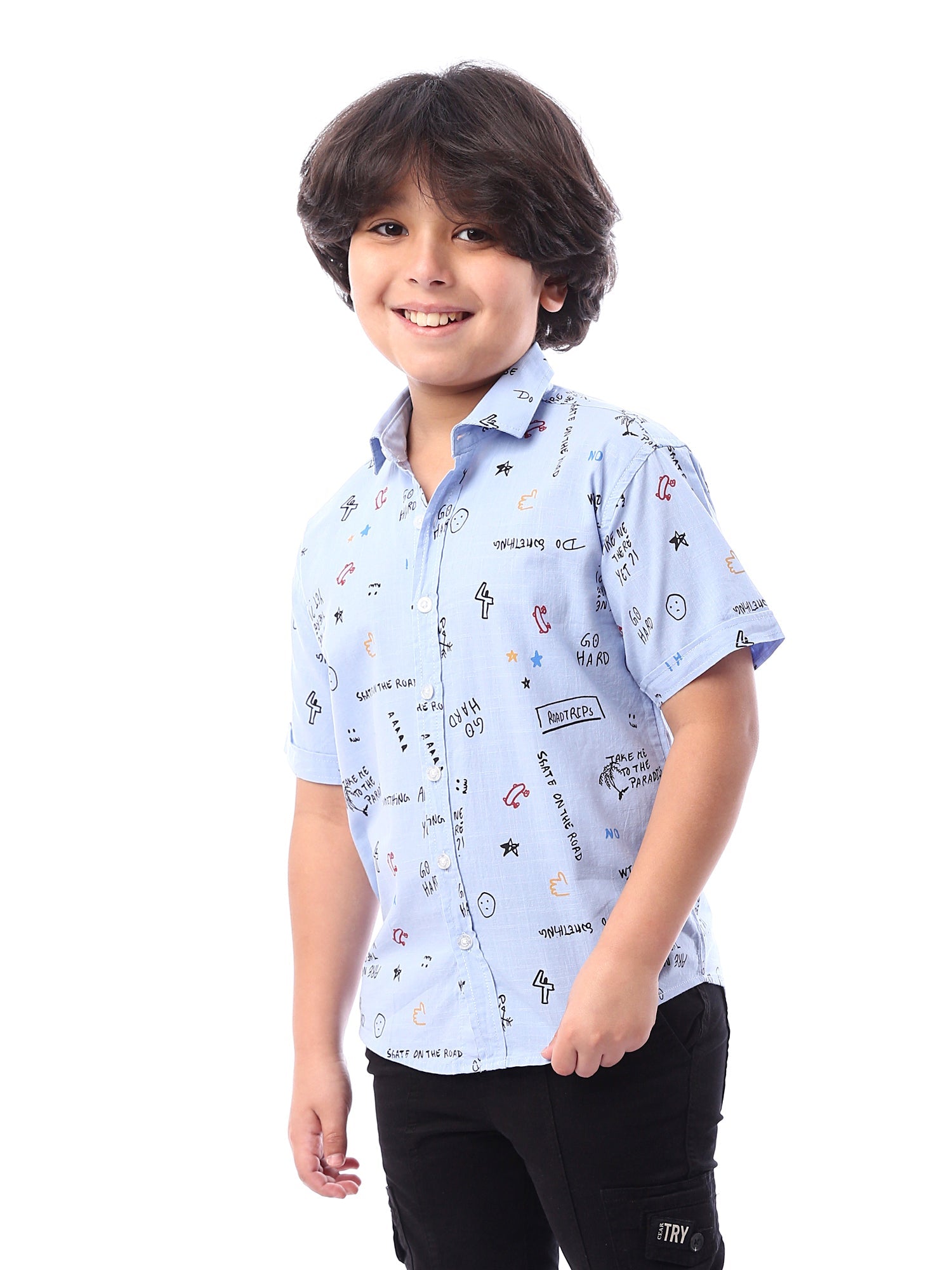 Chemise garçon à motifs imprimés et manches courtes au design moderne – SSH24SASR31109TB1