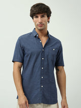 Chemise homme à manches courtes bleu foncé au design casual élégant – SSH24SEOR19499TM1