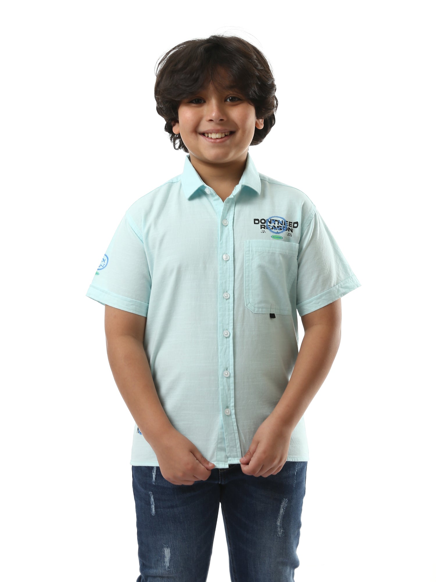 Chemise pour garçon à manches courtes avec motif décoratif - SSH24SPCR31118TB1