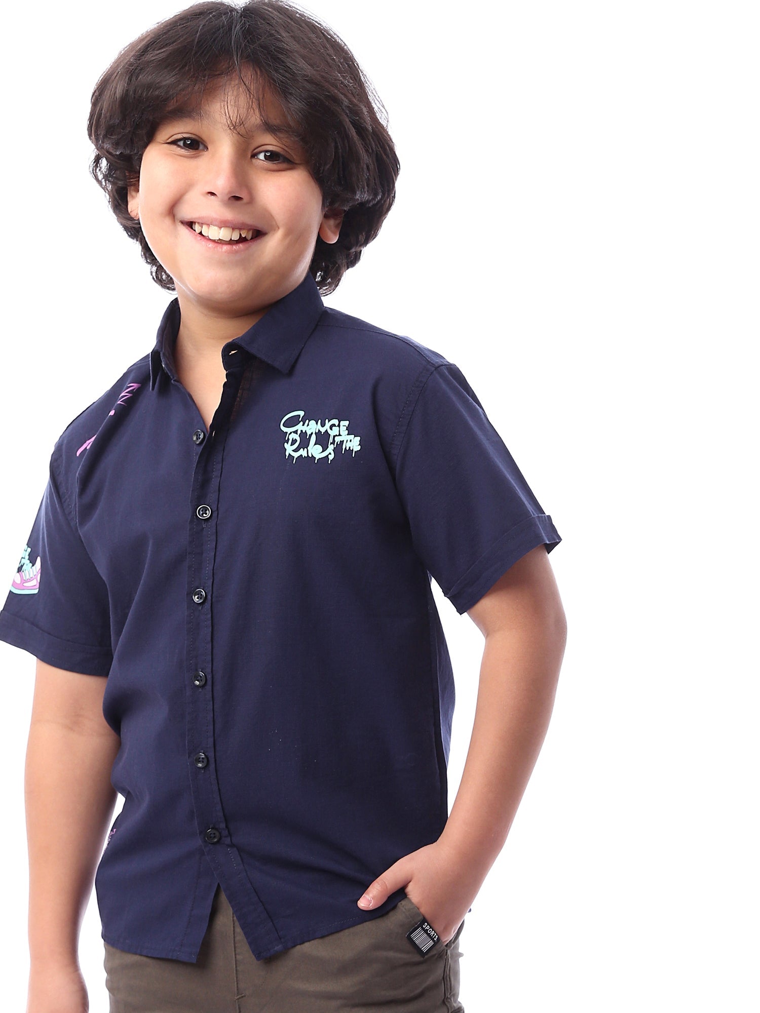 Chemise garçon à manches courtes avec motifs imprimés au style jeune – SSH24SPIR31114TB1