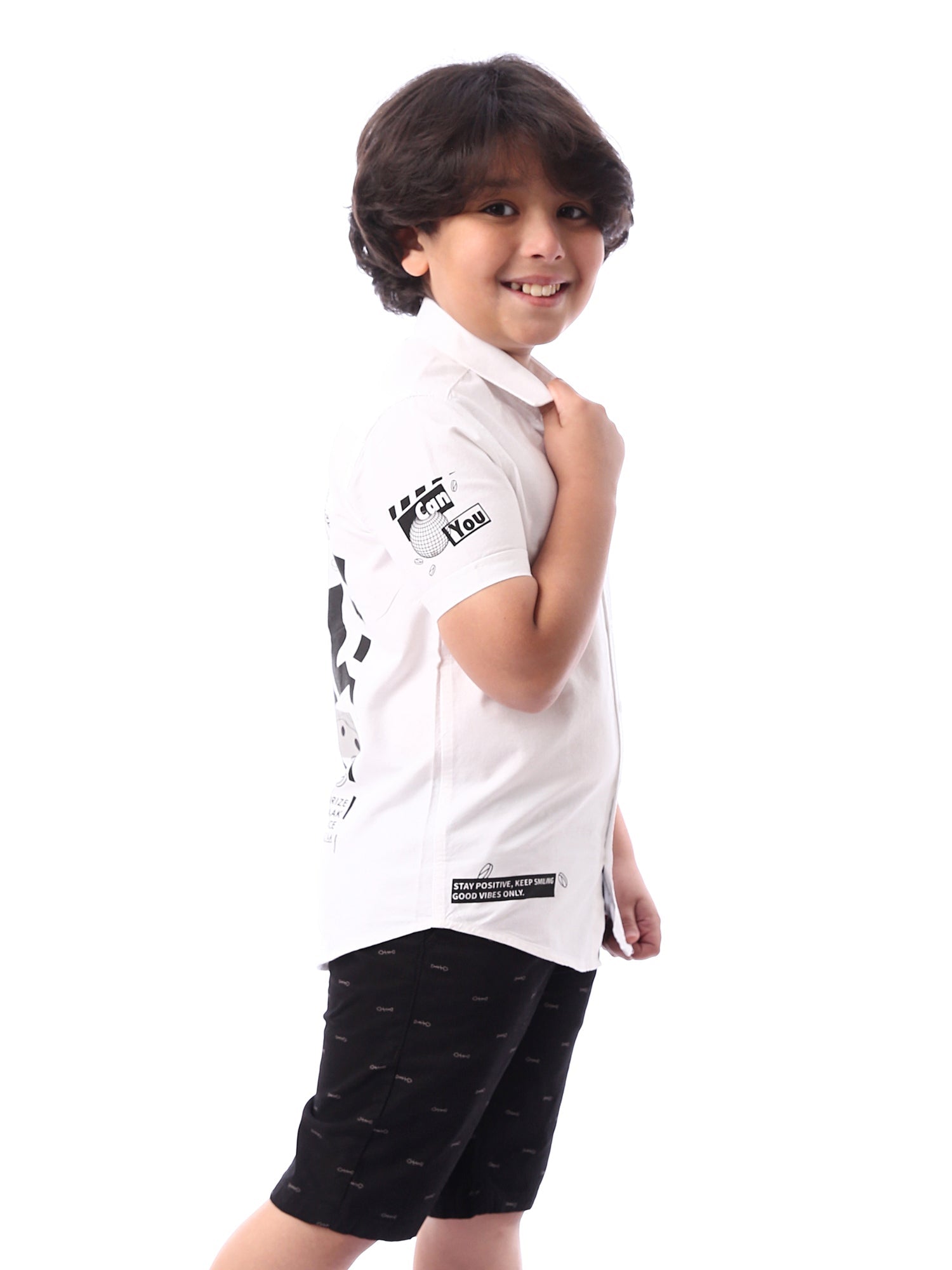 Chemise pour garçon blanche ornée d'un logo souriant – SSH24SPOR31115TB1