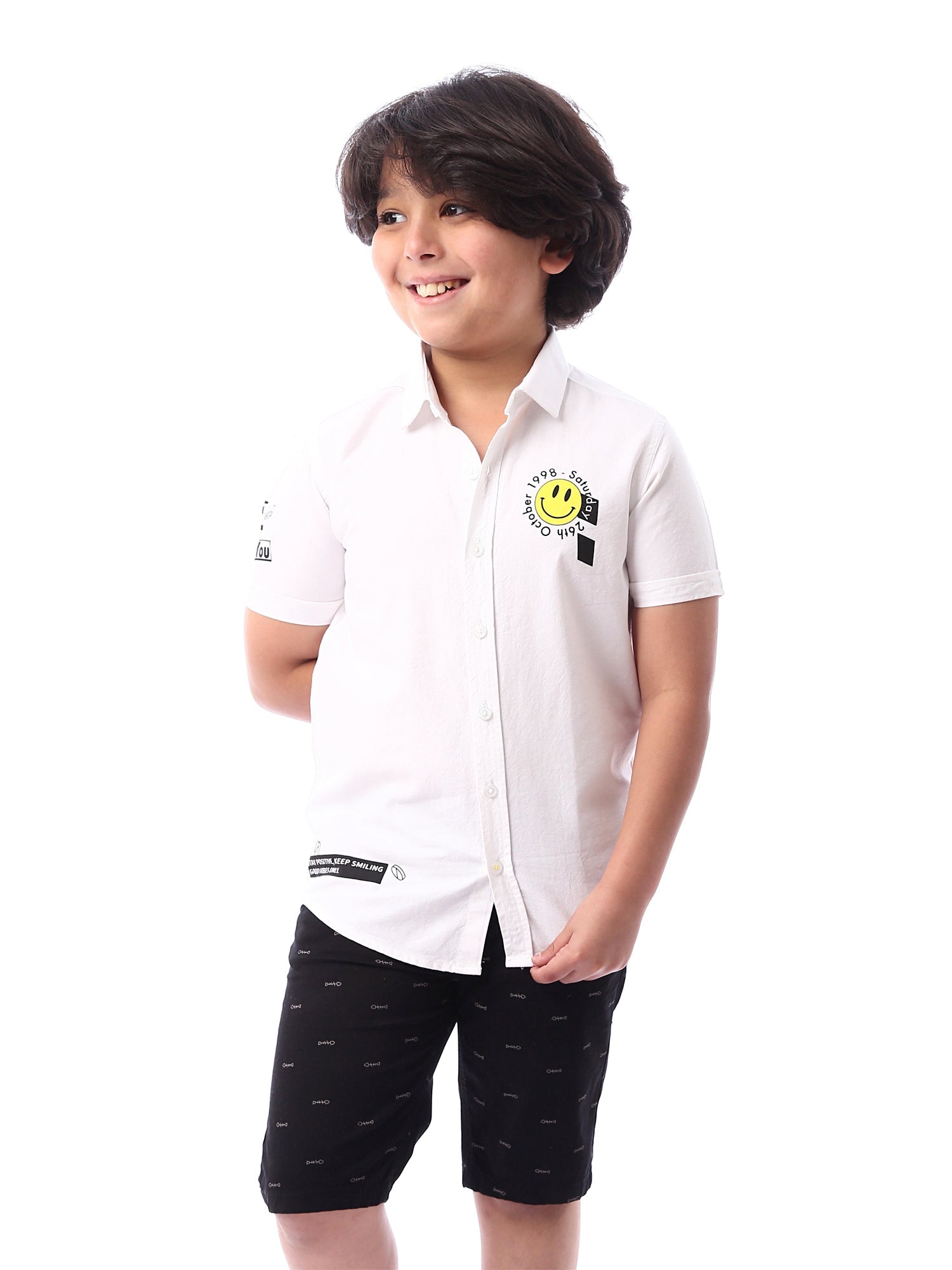 Chemise pour garçon blanche ornée d'un logo souriant – SSH24SPOR31115TB1