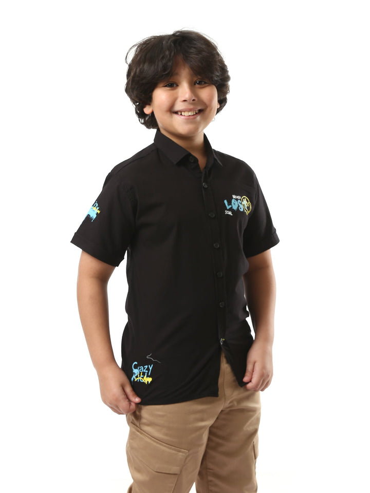 Chemise garçon noire ornée à manches courtes – SSH24SPSR31117TB1