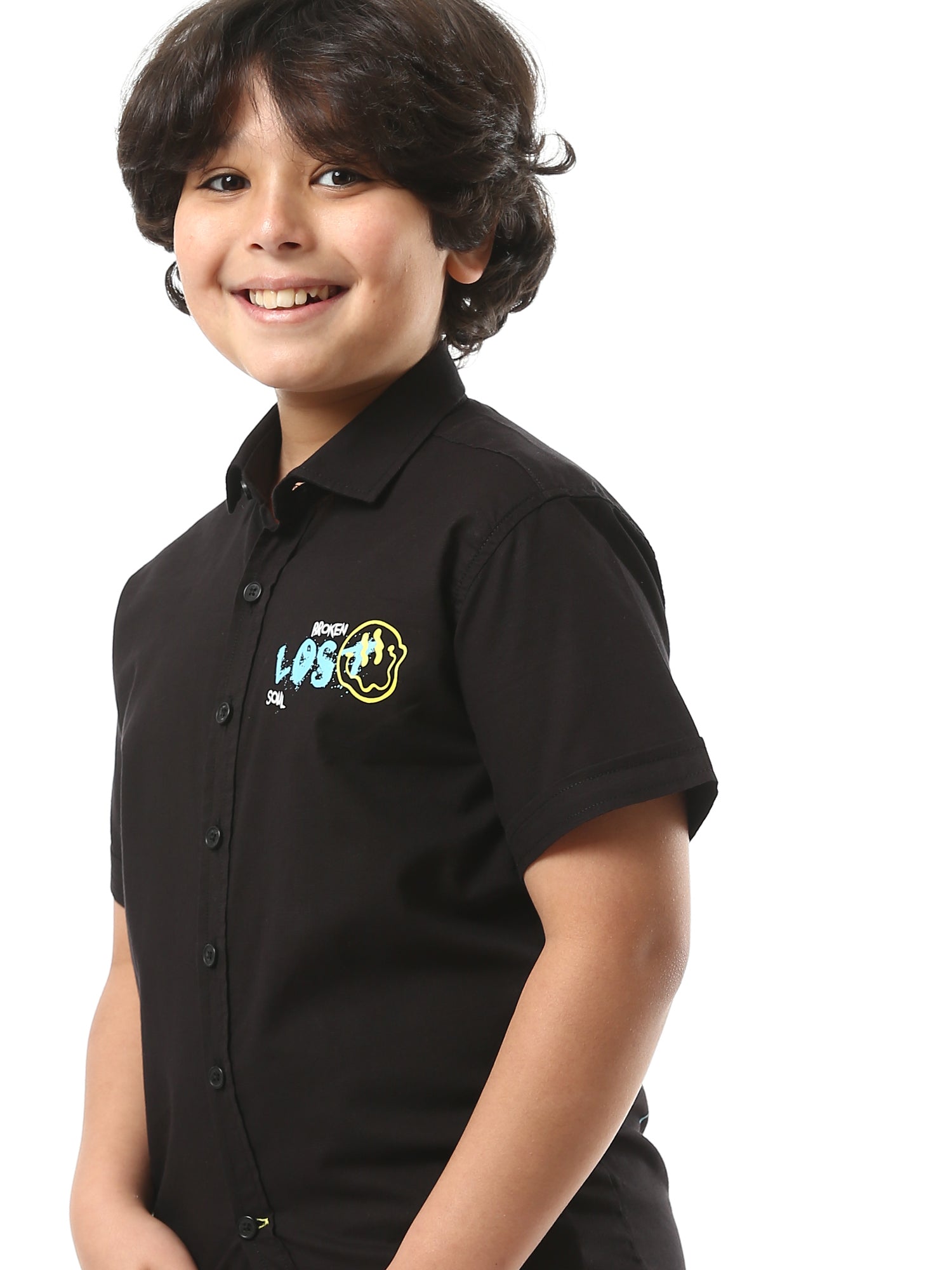 Chemise garçon noire ornée à manches courtes – SSH24SPSR31117TB1