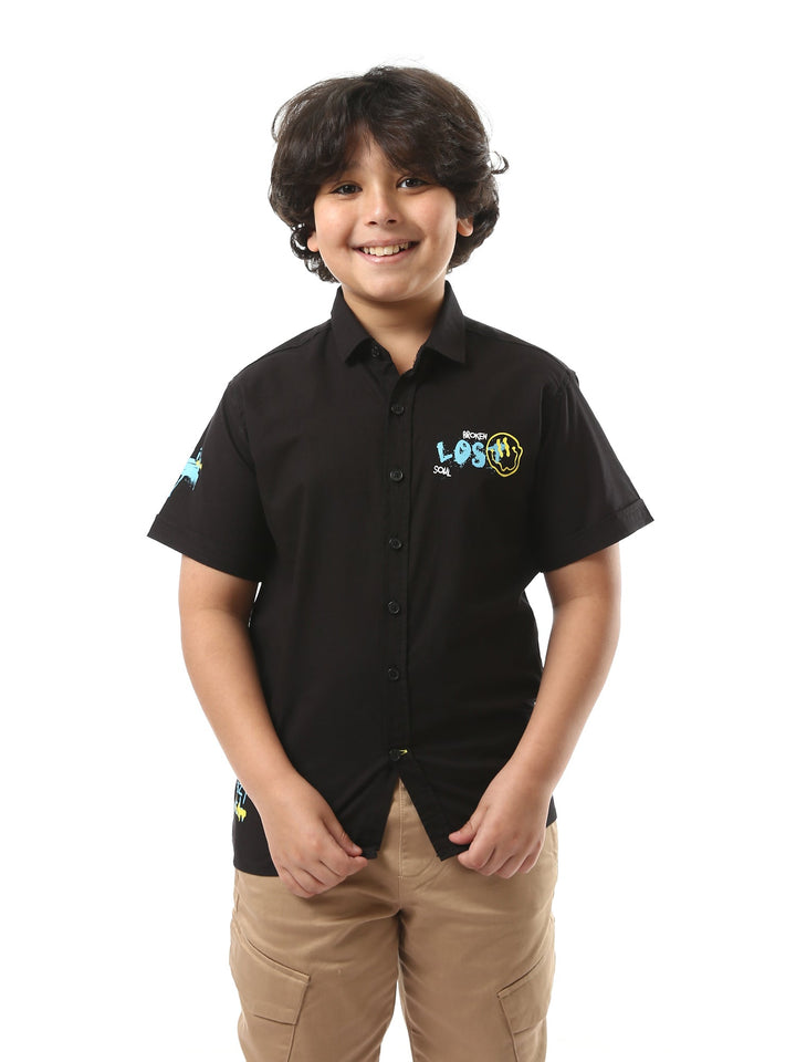 Chemise garçon noire ornée à manches courtes – SSH24SPSR31117TB1