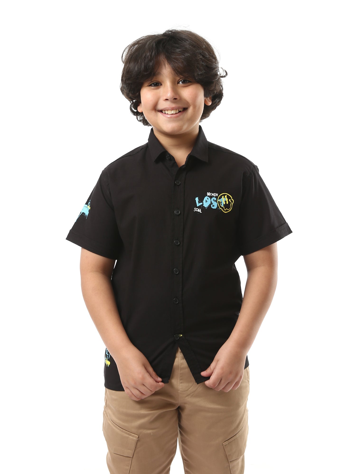 Chemise garçon noire ornée à manches courtes – SSH24SPSR31117TB1