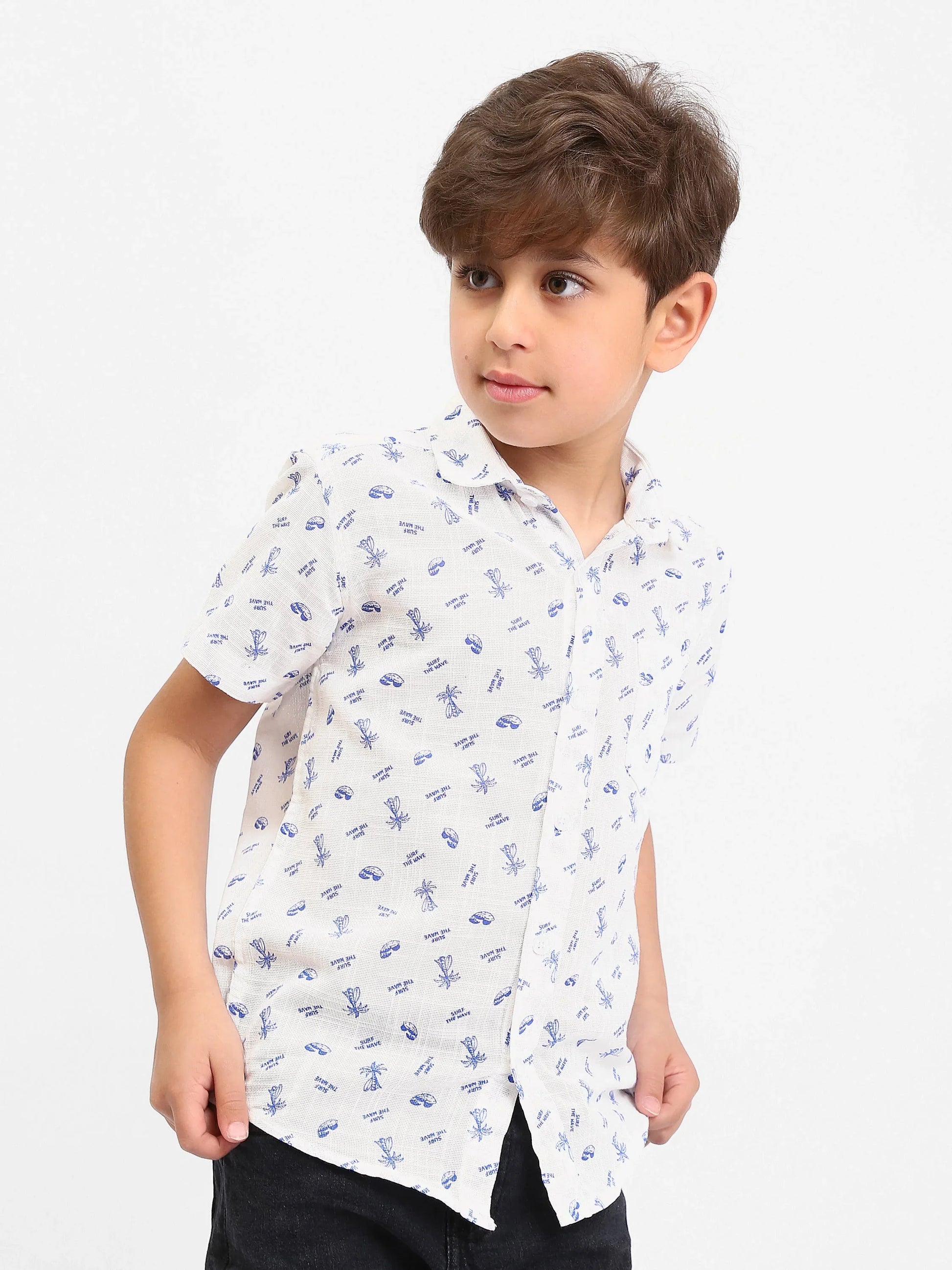 Chemise garçon à manches courtes imprimée, style casual - SSH25SAER76471MB1 - Justyol