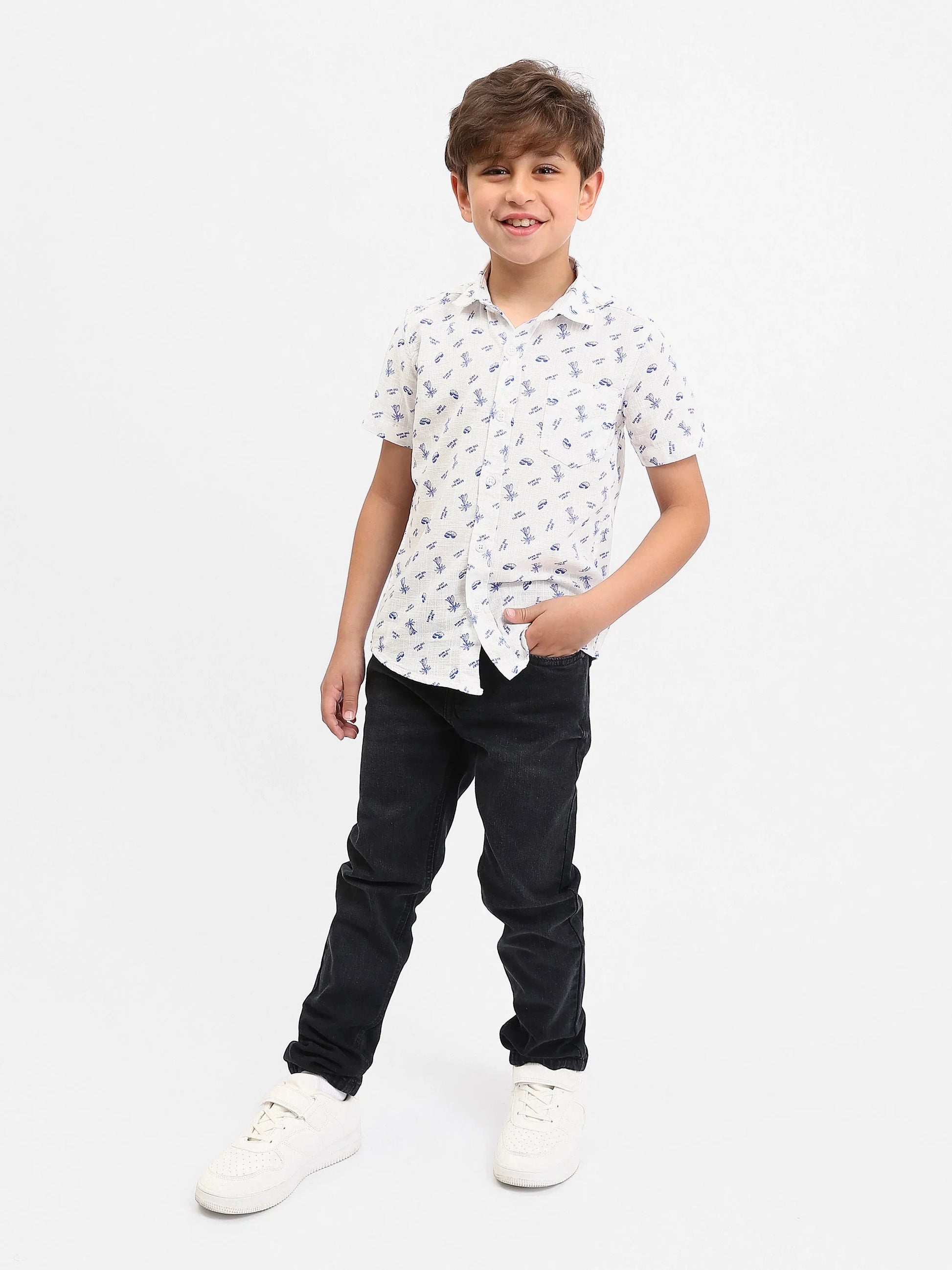 Chemise garçon à manches courtes imprimée, style casual - SSH25SAER76471MB1 - Justyol