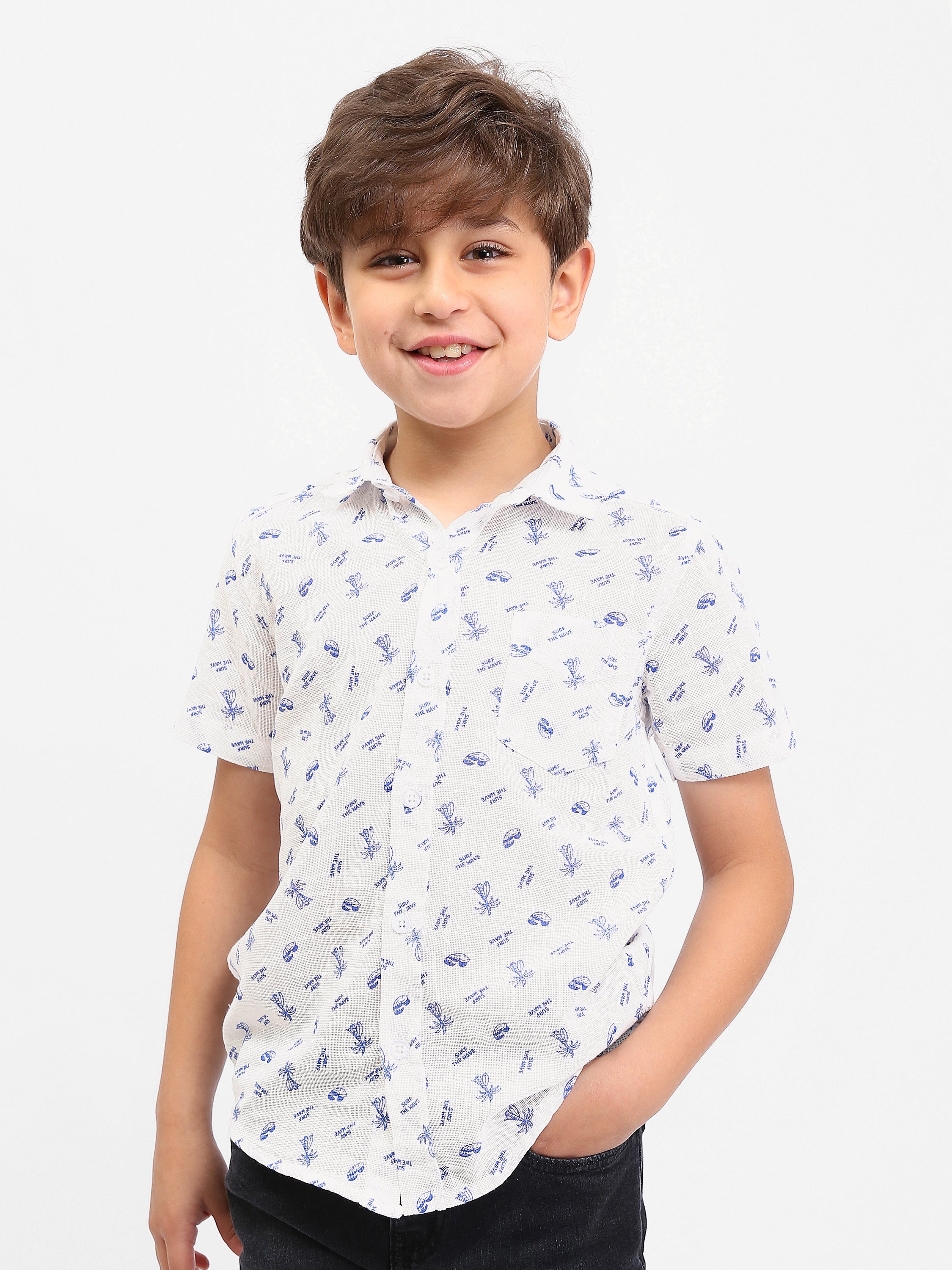 Chemise garçon à manches courtes imprimée, style casual - SSH25SAER76471MB1