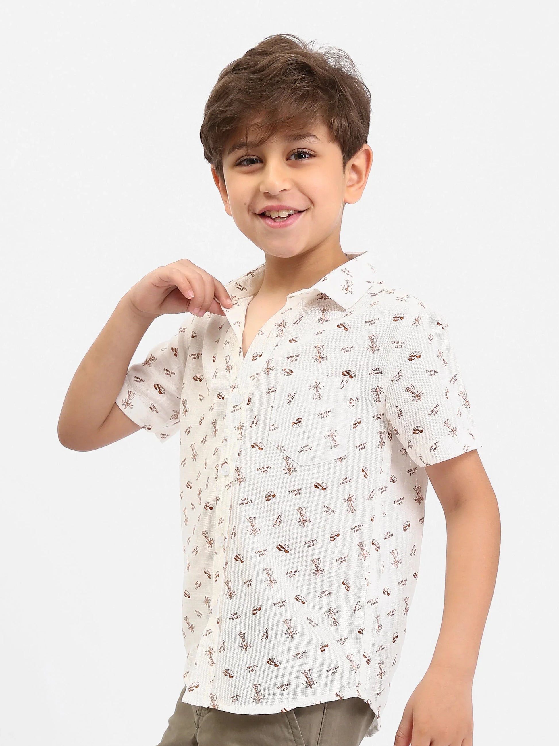Chemise garçon à manches courtes imprimée, style casual - SSH25SAER76471MB1 - Justyol
