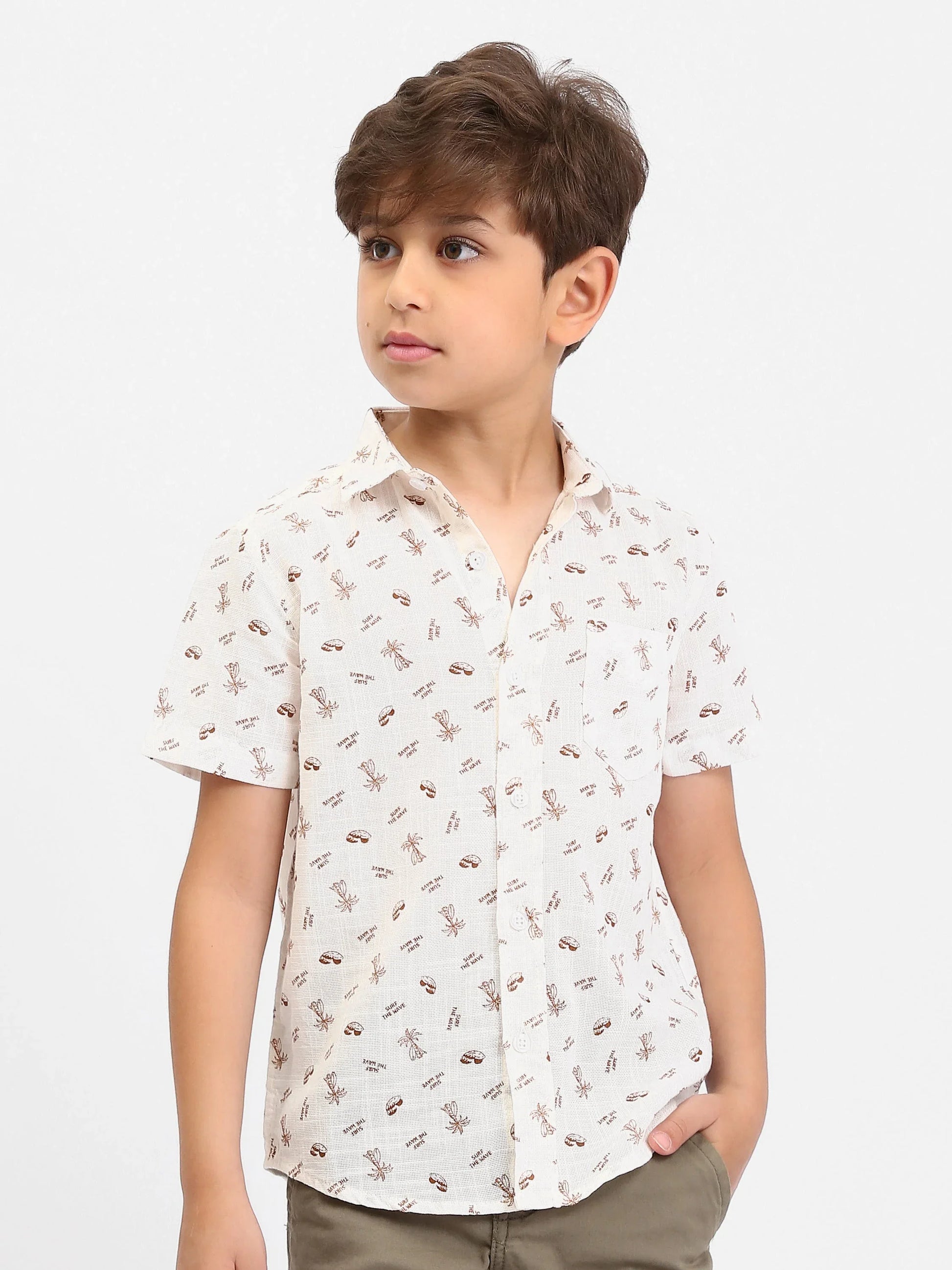 Chemise garçon à manches courtes imprimée, style casual - SSH25SAER76471MB1 - Justyol