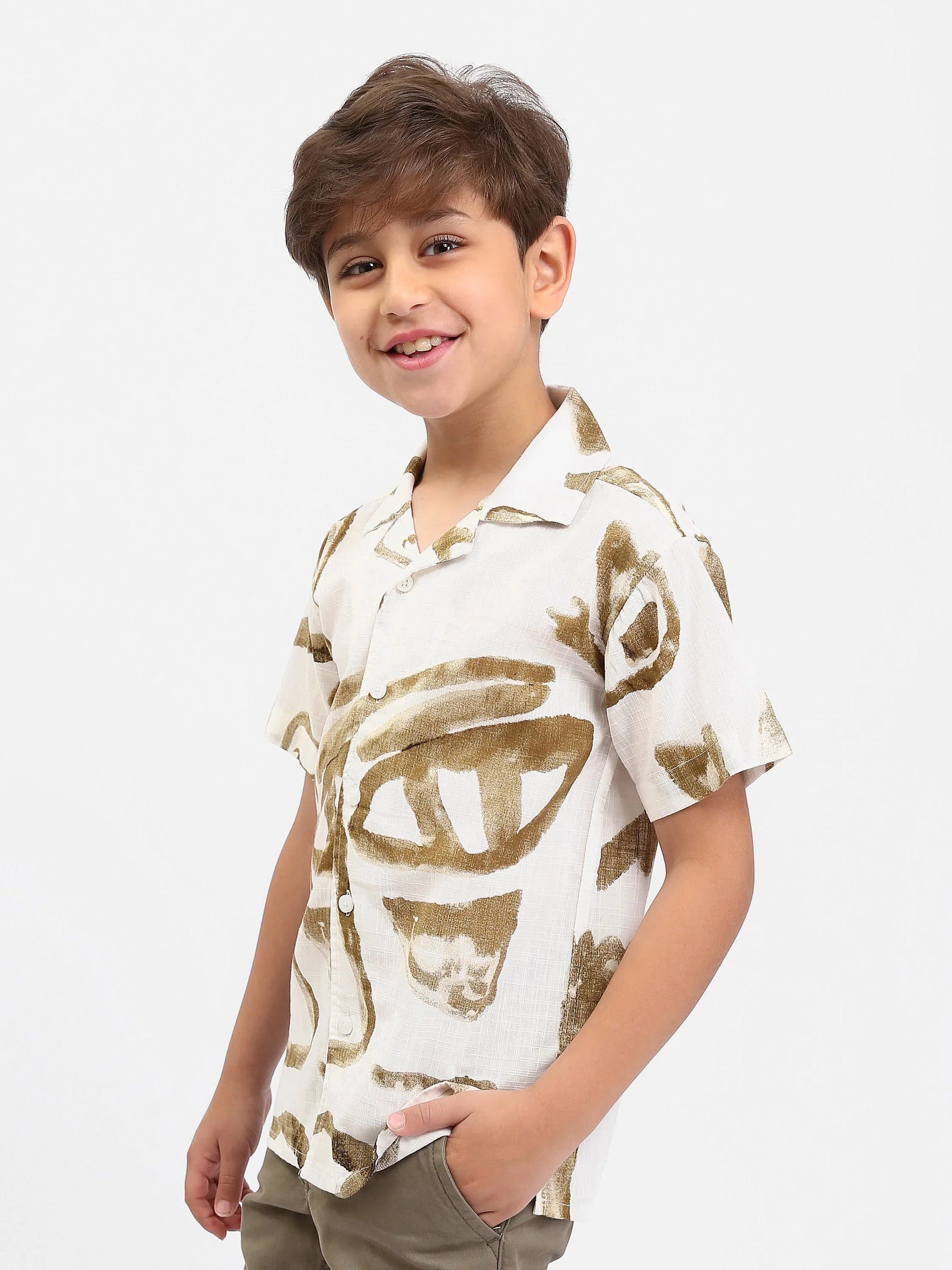 Chemise garçon à manches courtes imprimé abstrait – SSH25SAIC76484MB1 - Justyol